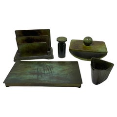 Set da scrivania svedese GAB in bronzo patinato, anni '30 - 5 pezzi
