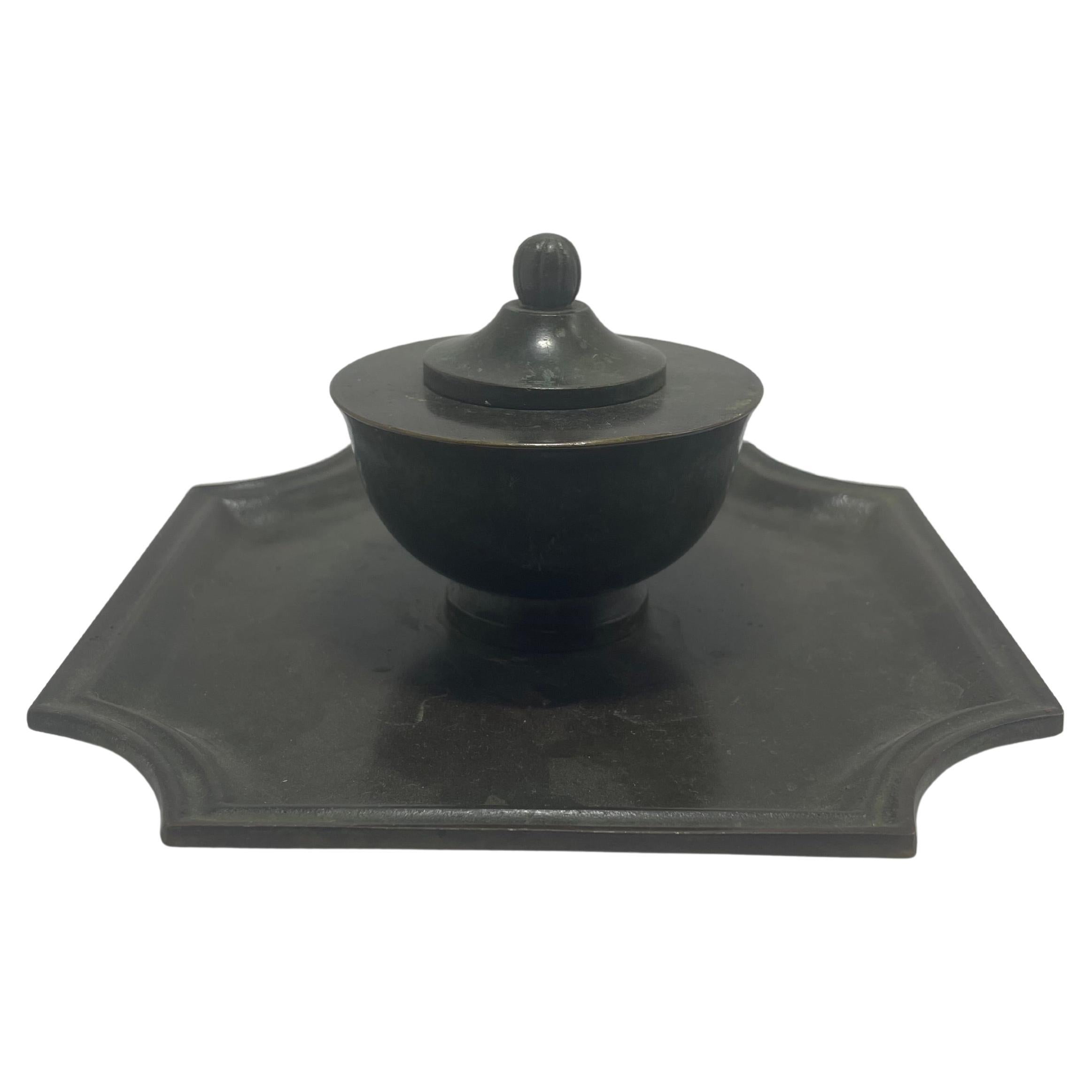 Swedish Bronze Inkwell by GAB, 1930s