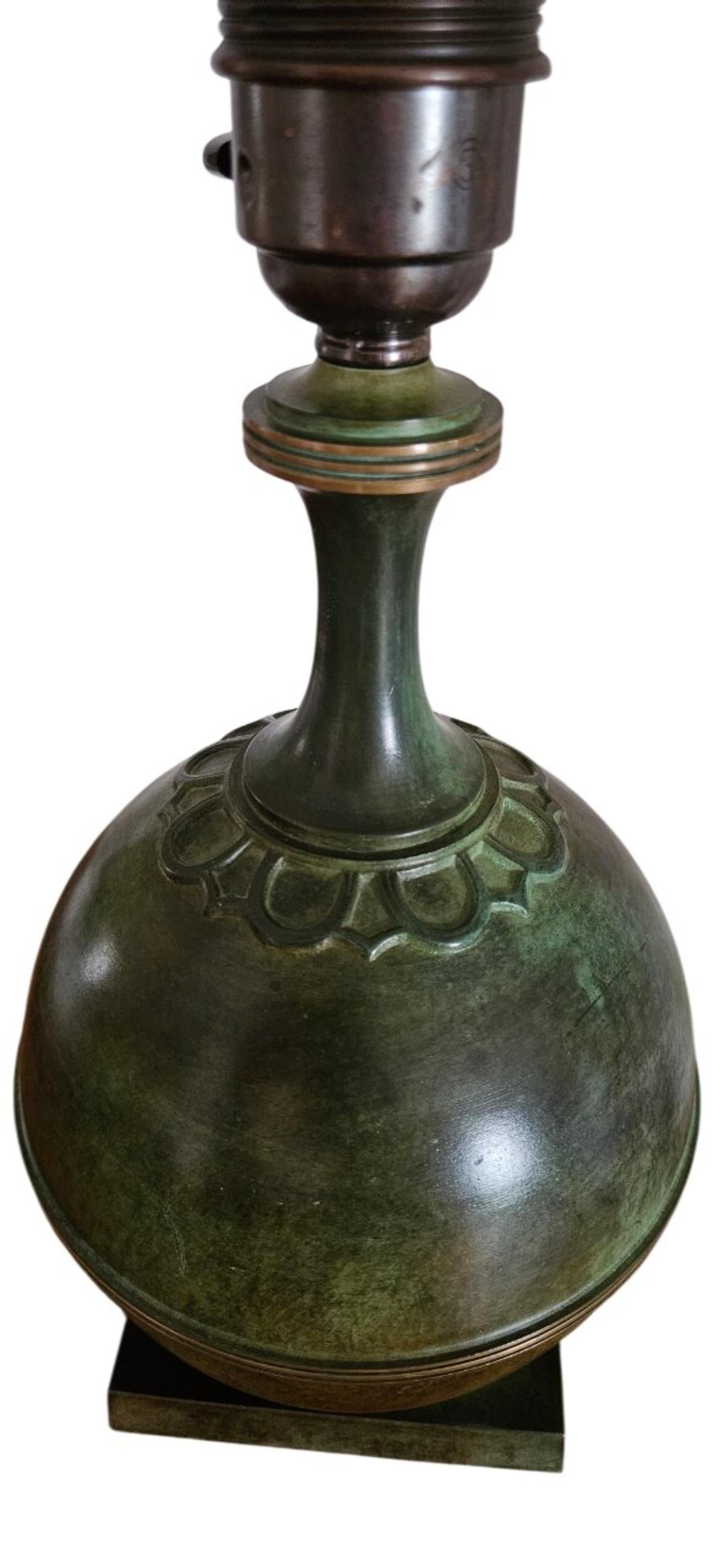 Scandinavian Modern Swedish Modern Patinated Bronze Table Lamp by GAB Guldsmedsaktiebolaget, 1930s For Sale