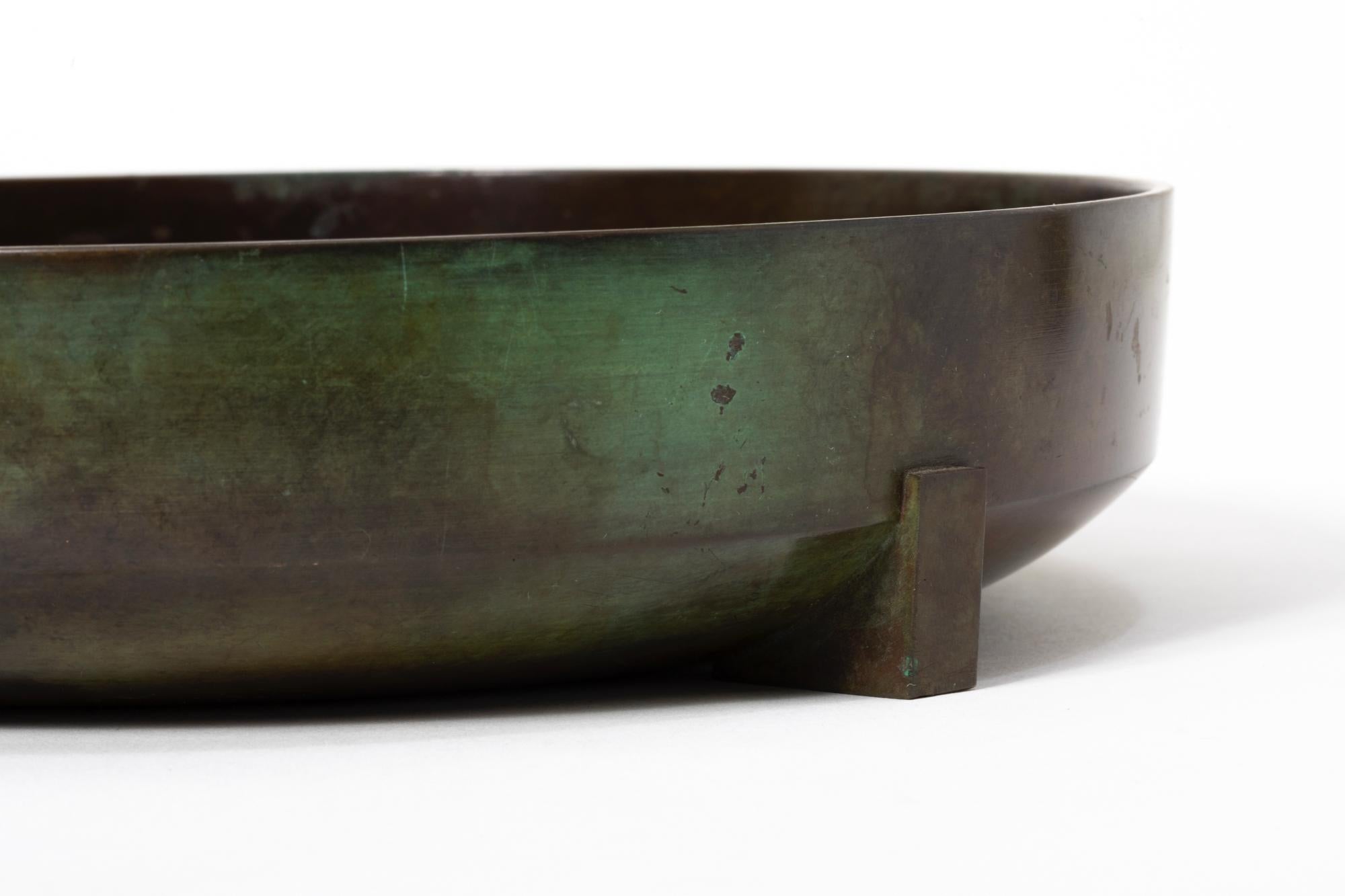 Patinated GAB Guldsmedsaktiebolaget Art Deco Bronze Modernist Low Bowl
