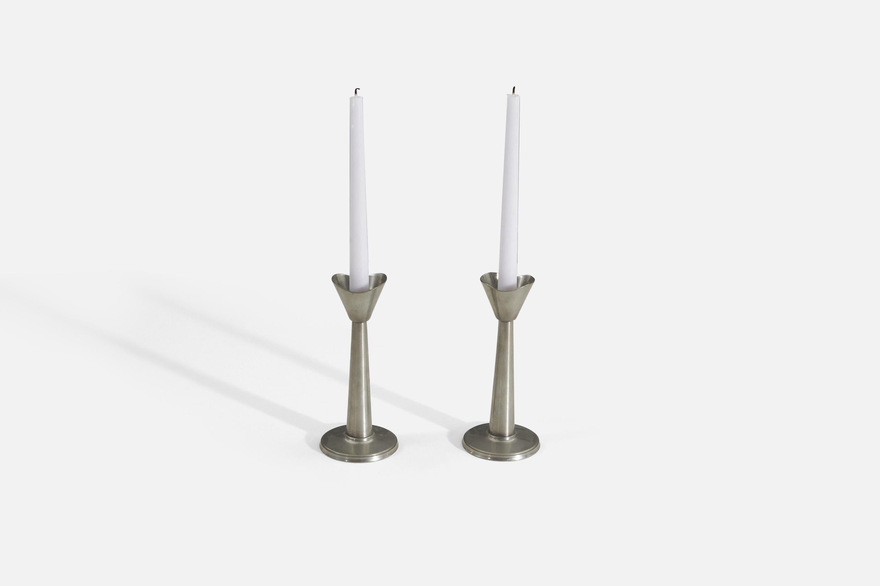 Swedish GAB Guldsmedsaktiebolaget, Candle Holders, Cast Pewter, Sweden, 1930s For Sale