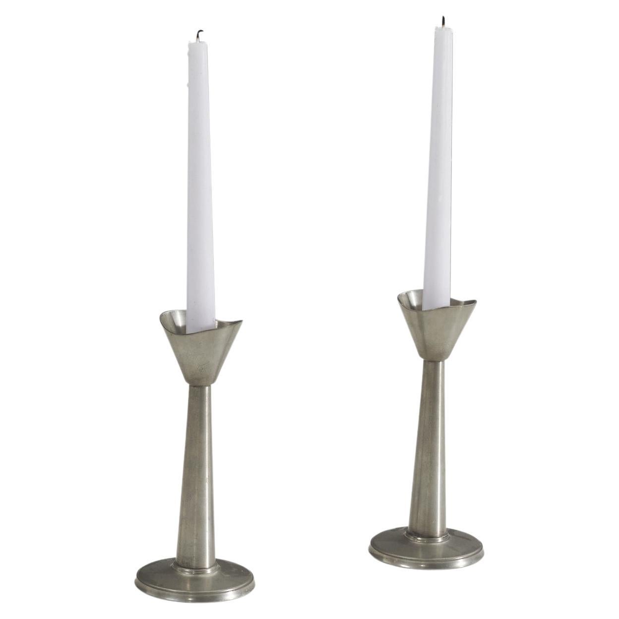 GAB Guldsmedsaktiebolaget, Candle Holders, Cast Pewter, Sweden, 1930s For Sale