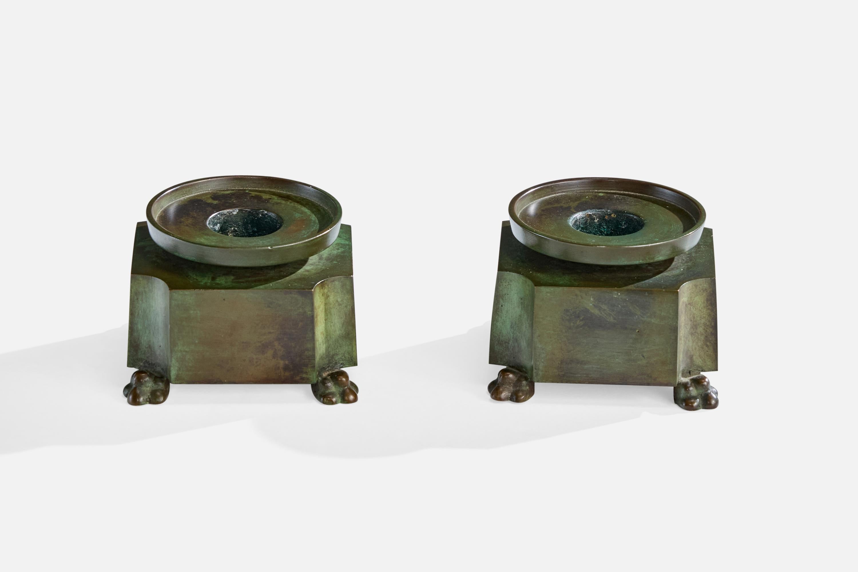 GAB Guldsmedsaktiebolaget, Kerzenleuchter, Bronze, Schweden, 1930er Jahre (Skandinavische Moderne) im Angebot