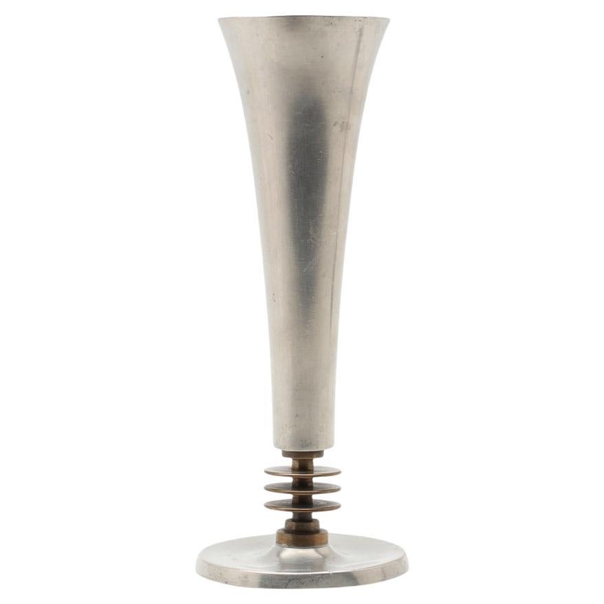 Modernist GAB Pewter Vase with Brass Detail, Sweden, 1930s