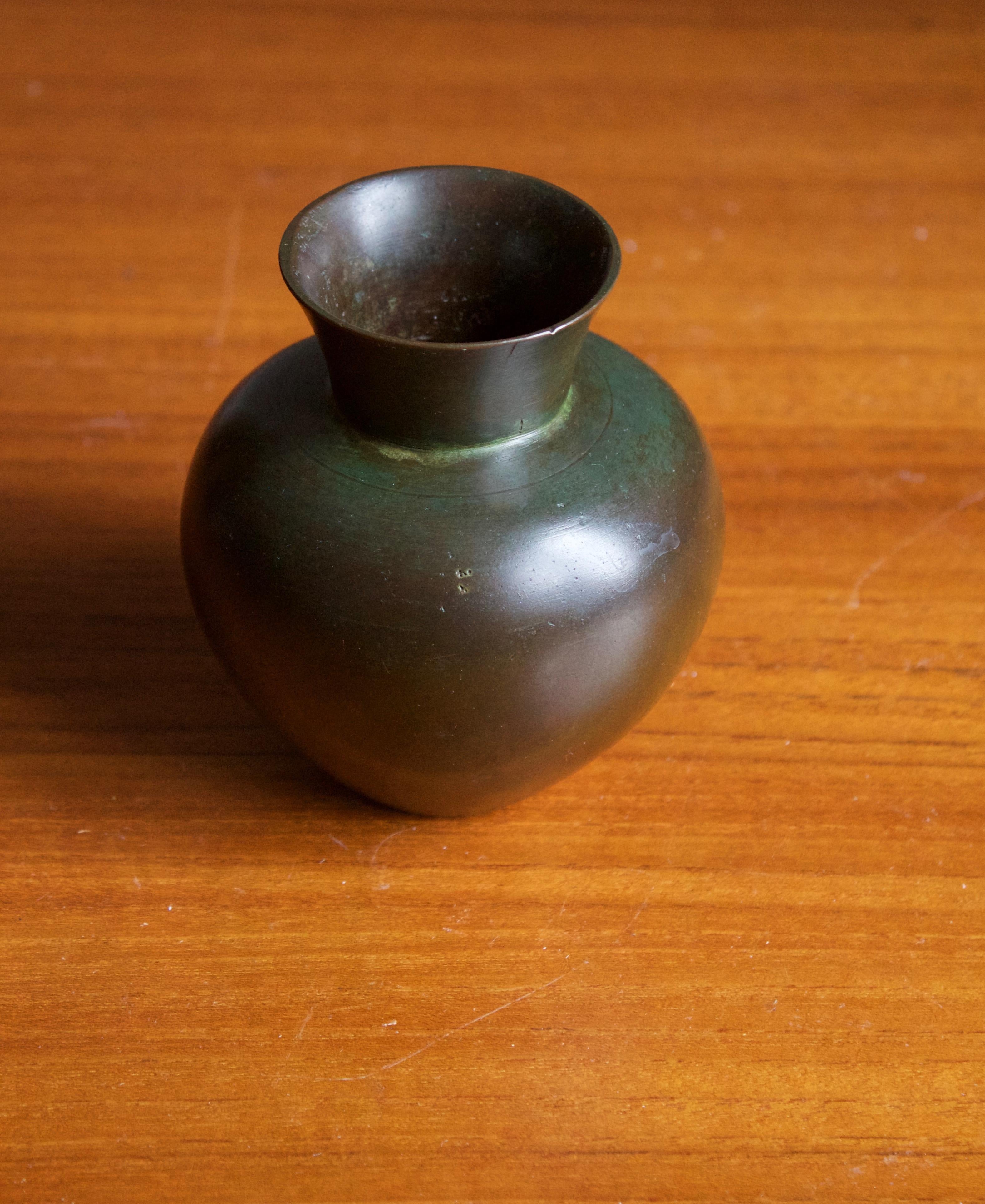 Art Deco GAB Guldsmedsaktiebolaget, Small Vase, Bronze, Sweden, 1930s