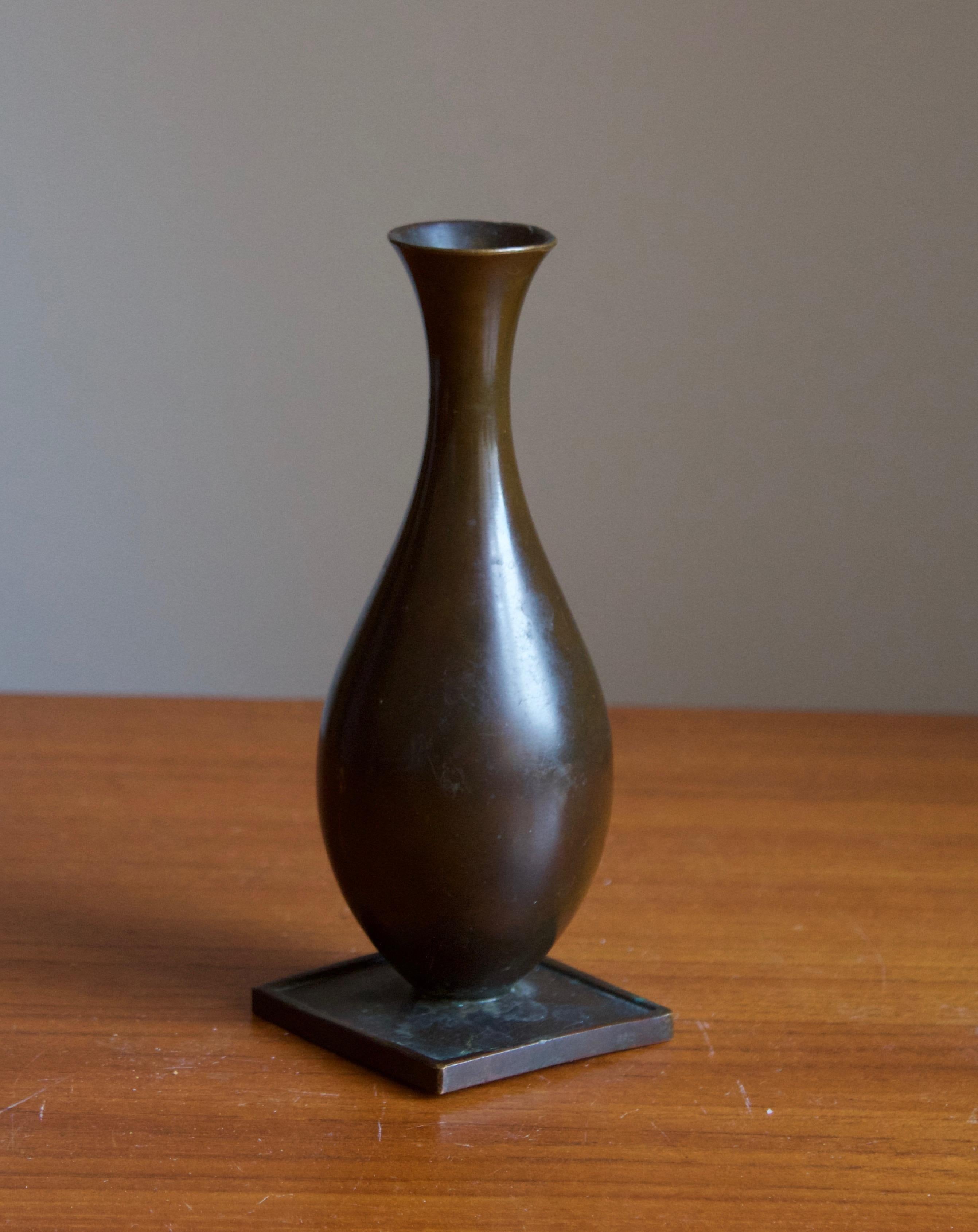 A vase or vessel, designed and produced by GAB, stamped with makers mark, Sweden, 1930s. In cast bronze.

Other designers of the period include Josef Frank, Kaare Klint, Estrid Ericson, and Just Andersen.
    