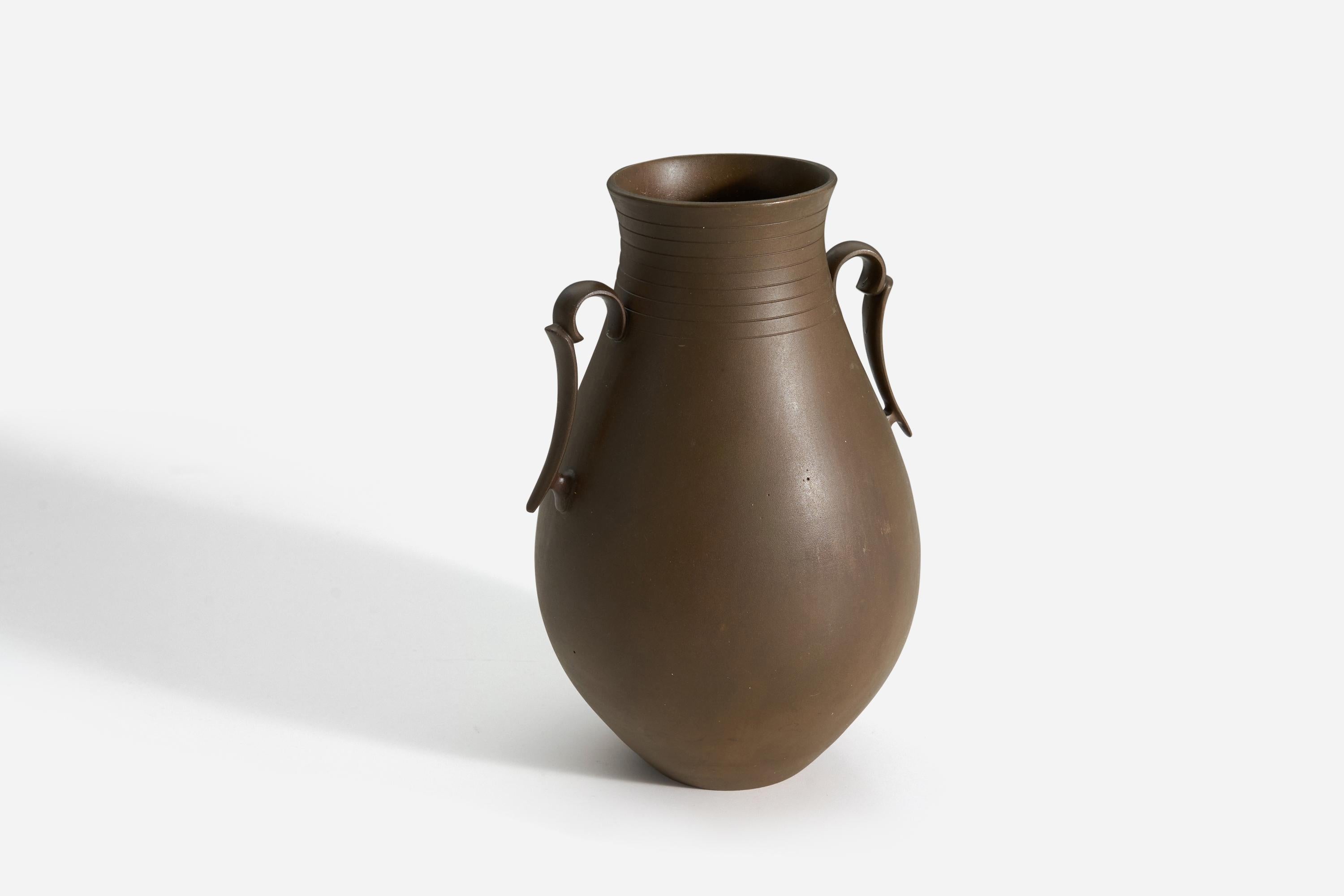 Gab Guldsmedsaktiebolaget, Vase with Handles, Patinated Bronze, C. 1935 In Good Condition For Sale In High Point, NC