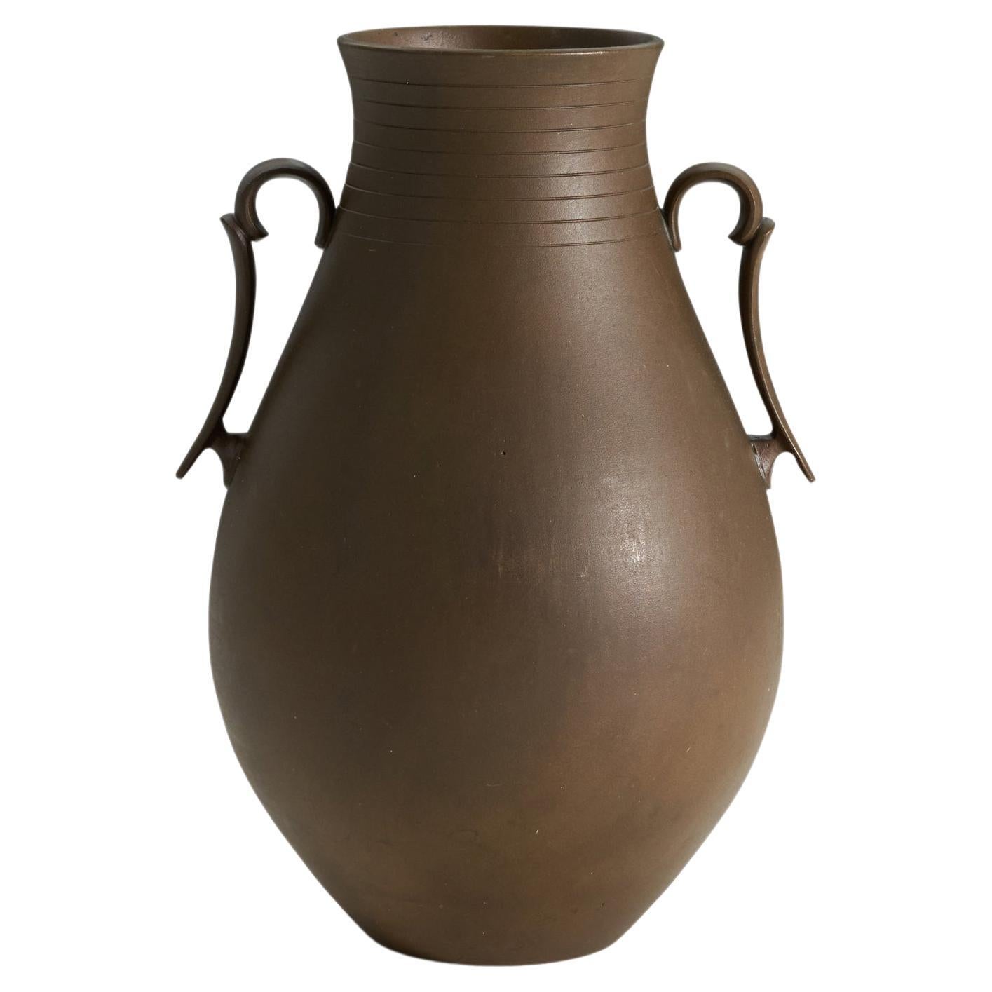 Gab Guldsmedsaktiebolaget, Vase with Handles, Patinated Bronze, C. 1935 For Sale