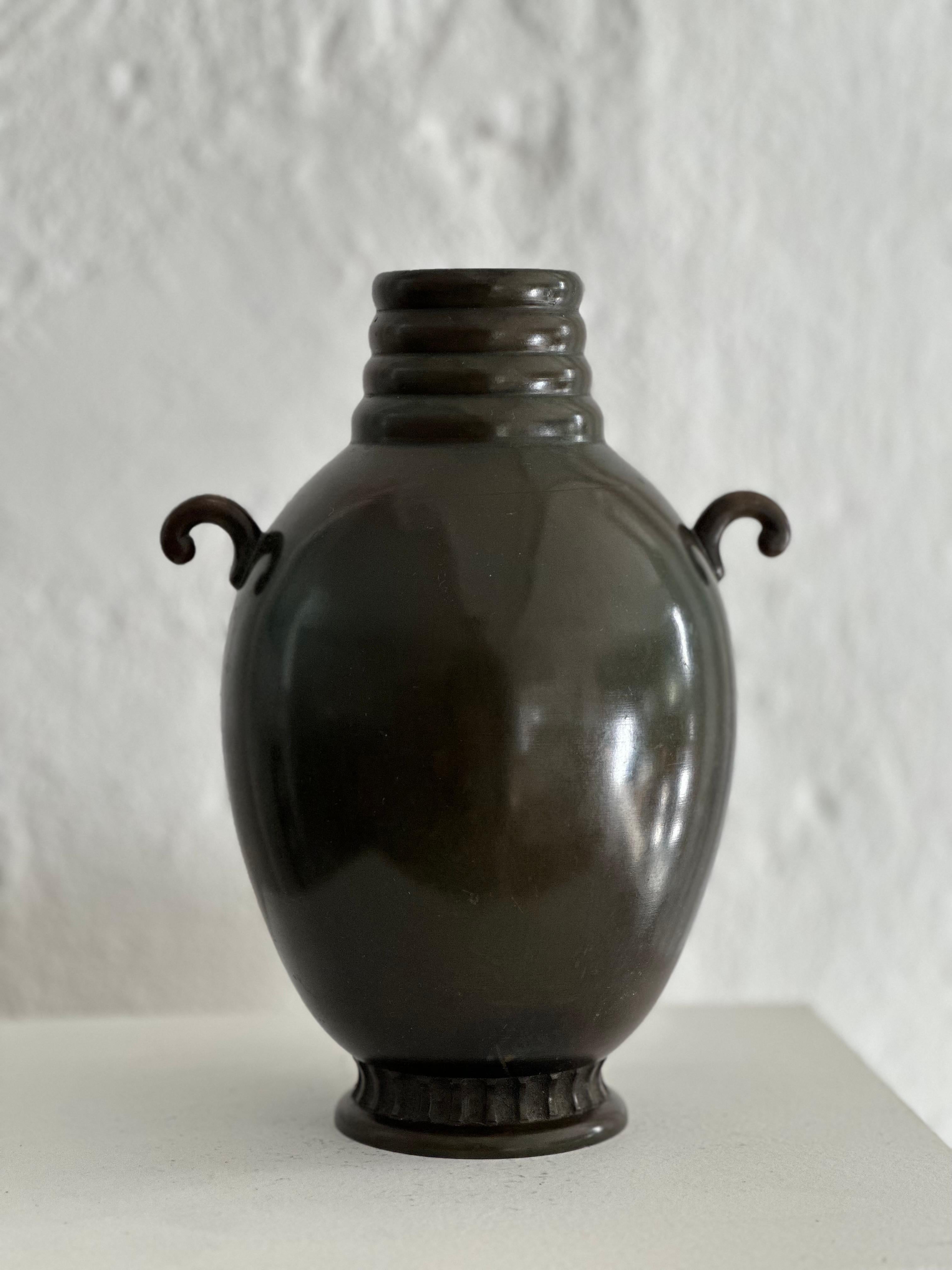 GAB Large Patinated Handled Bronze Vase, 160, 1930s, Sweden 2