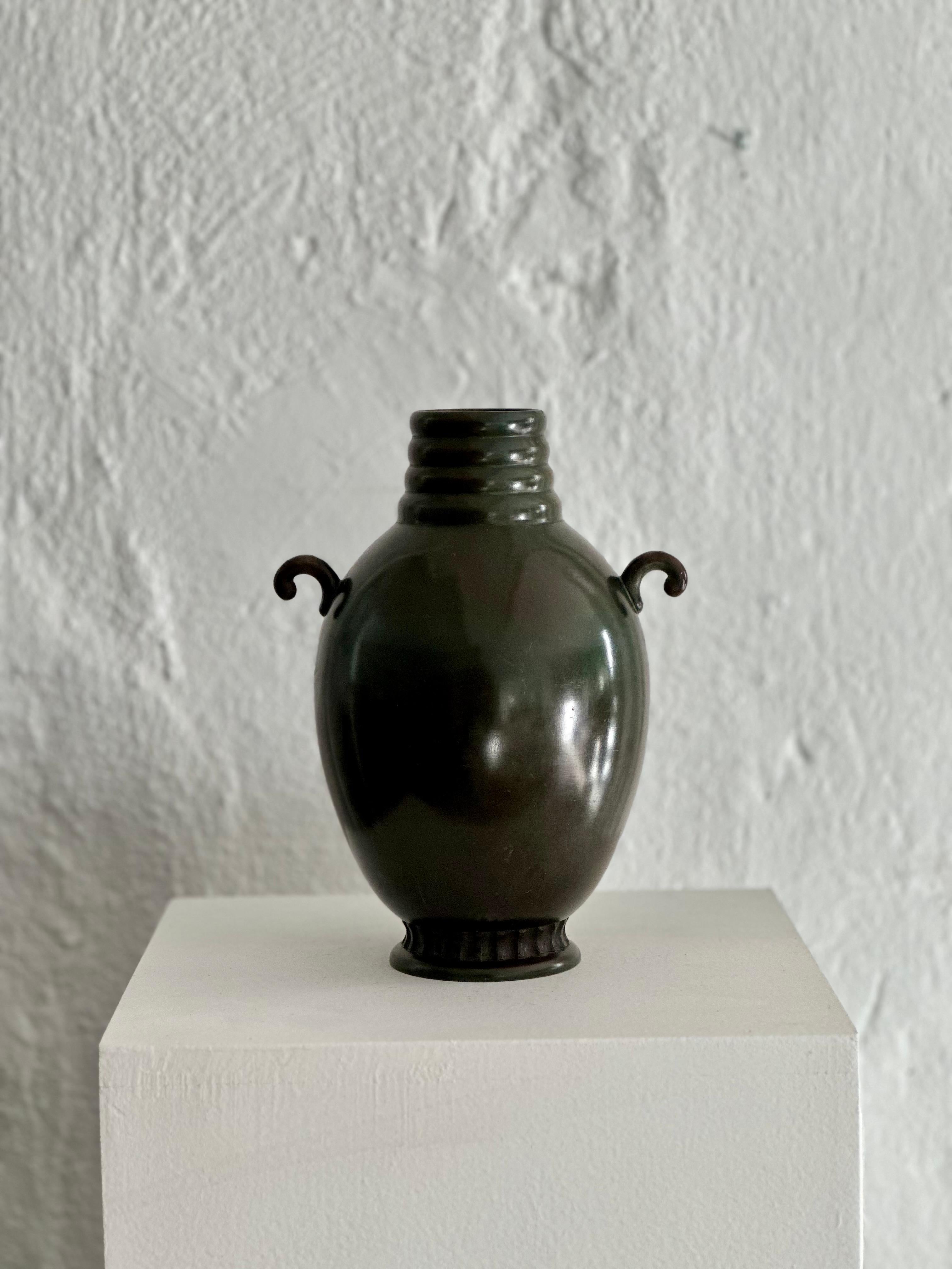 Scandinavian Modern GAB Large Patinated Handled Bronze Vase, 160, 1930s, Sweden