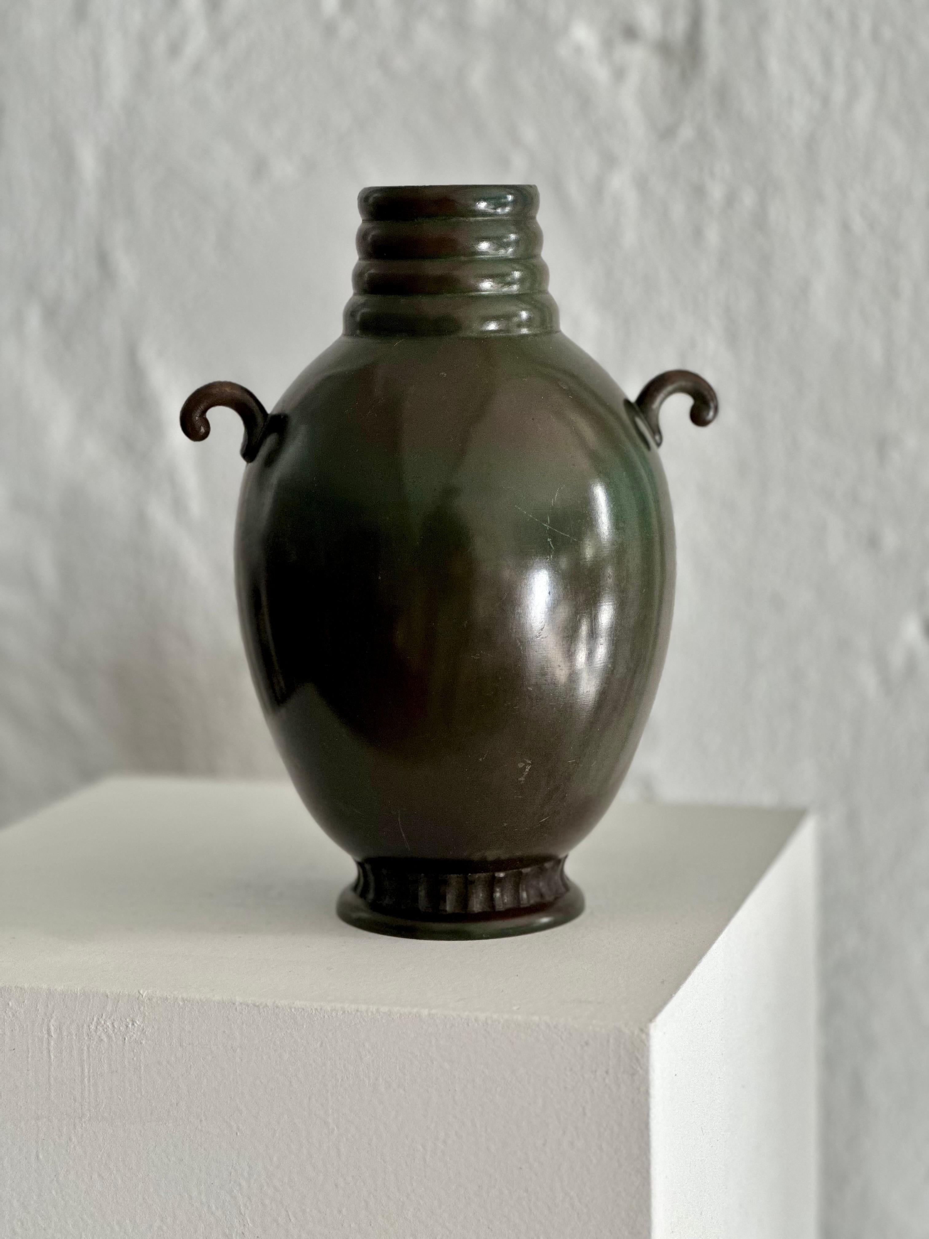 Swedish GAB Large Patinated Handled Bronze Vase, 160, 1930s, Sweden