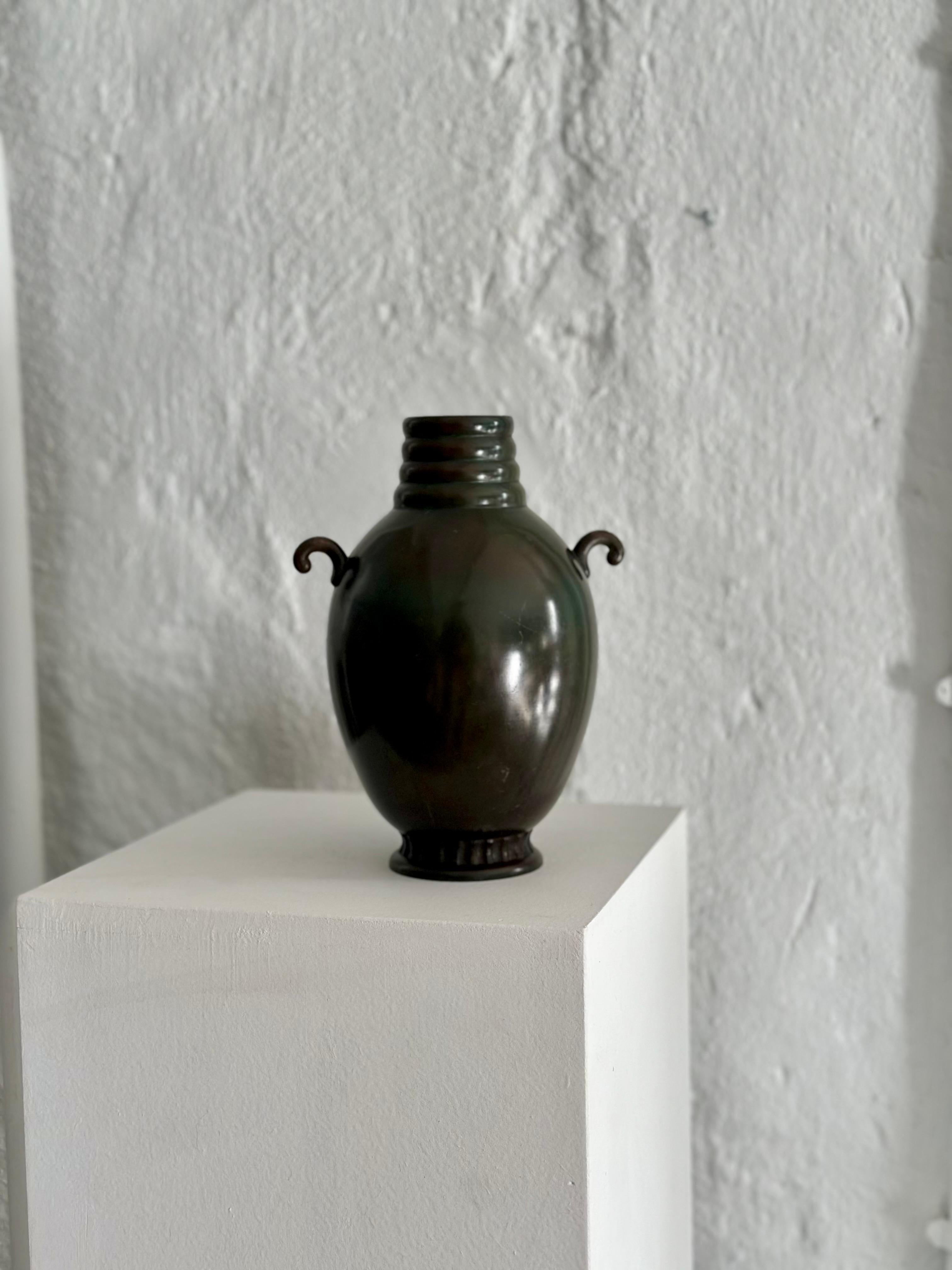 Cast GAB Large Patinated Handled Bronze Vase, 160, 1930s, Sweden
