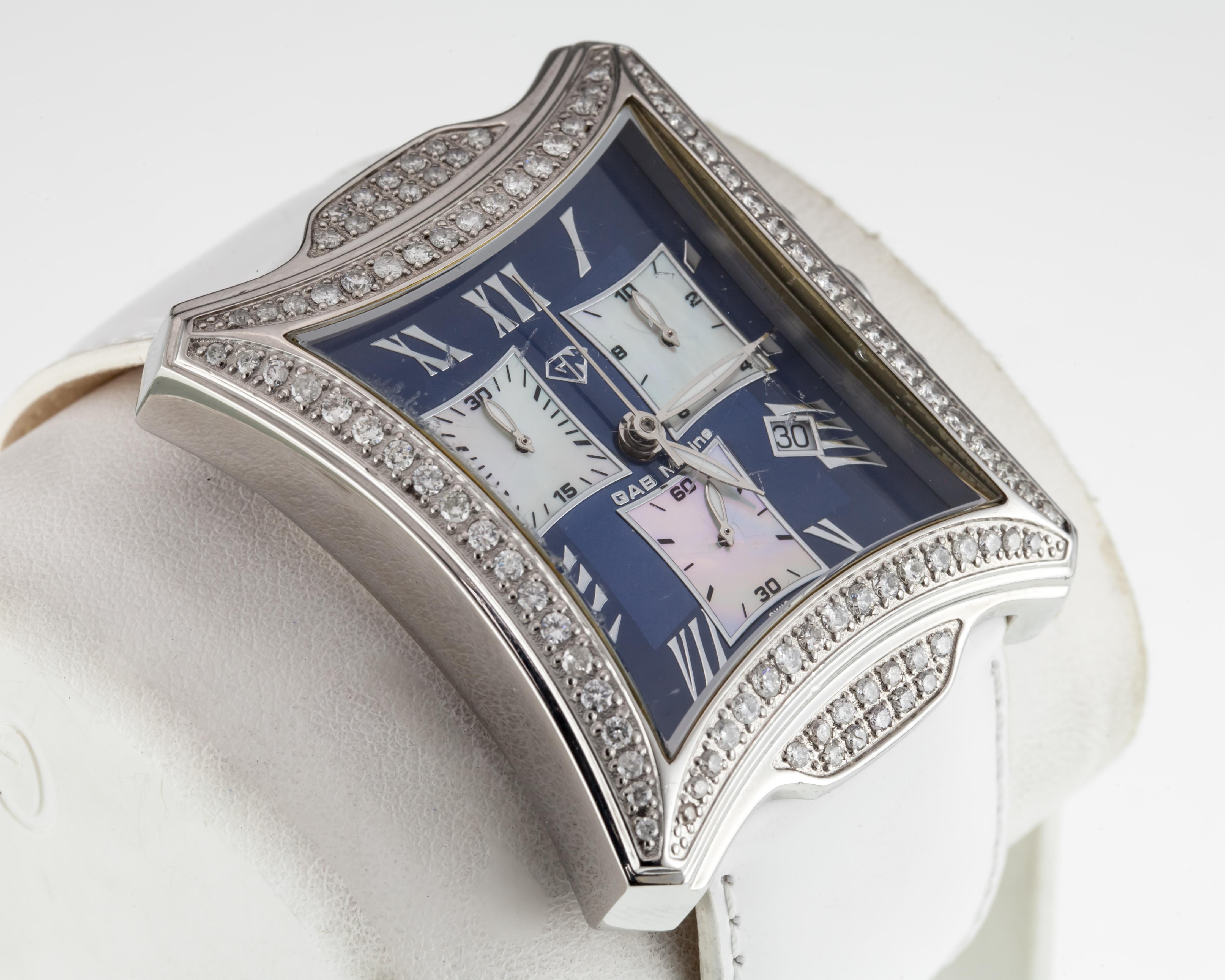 Gab Marine Edelstahl Diamant Große Damen-Chronograph-Quarzuhr (Moderne) im Angebot