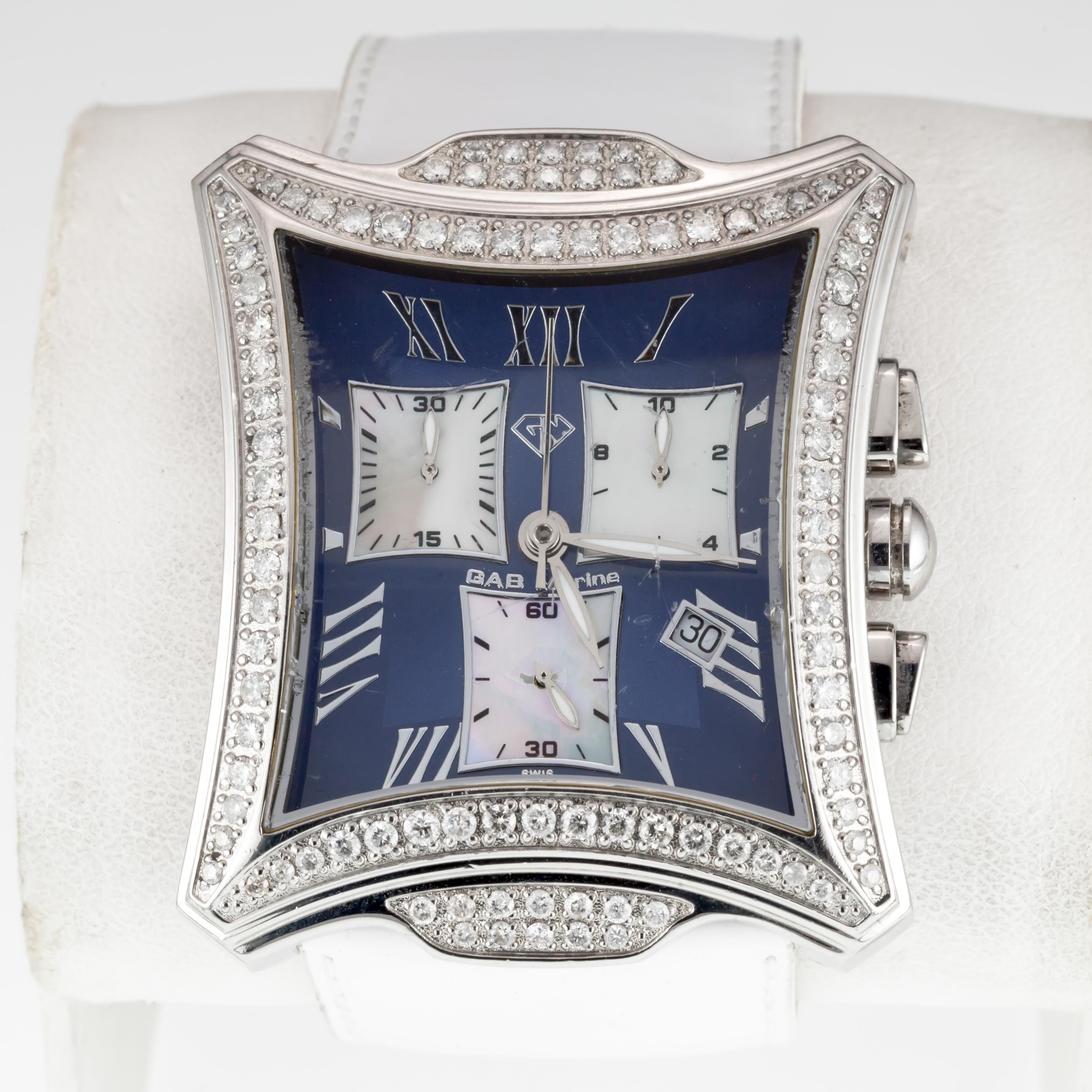 Gab Marine Edelstahl Diamant Große Damen-Chronograph-Quarzuhr (Rundschliff) im Angebot