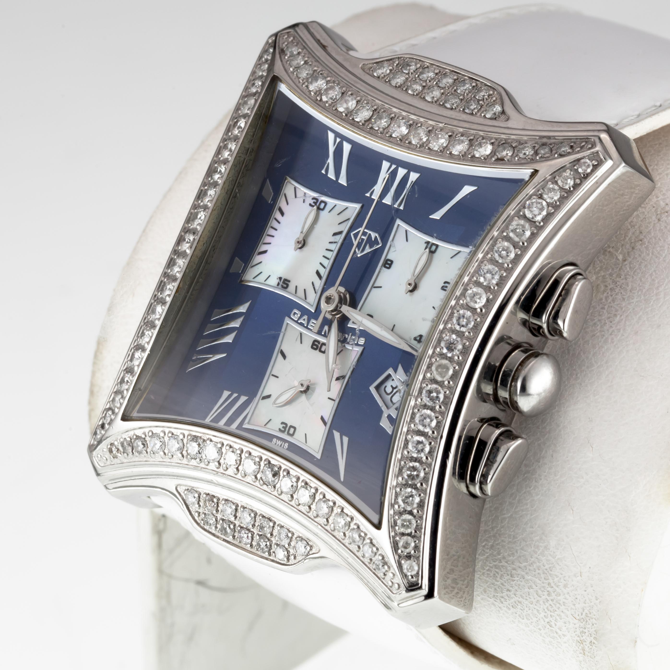 Gab Marine Edelstahl Diamant Große Damen-Chronograph-Quarzuhr im Zustand „Gut“ im Angebot in Sherman Oaks, CA