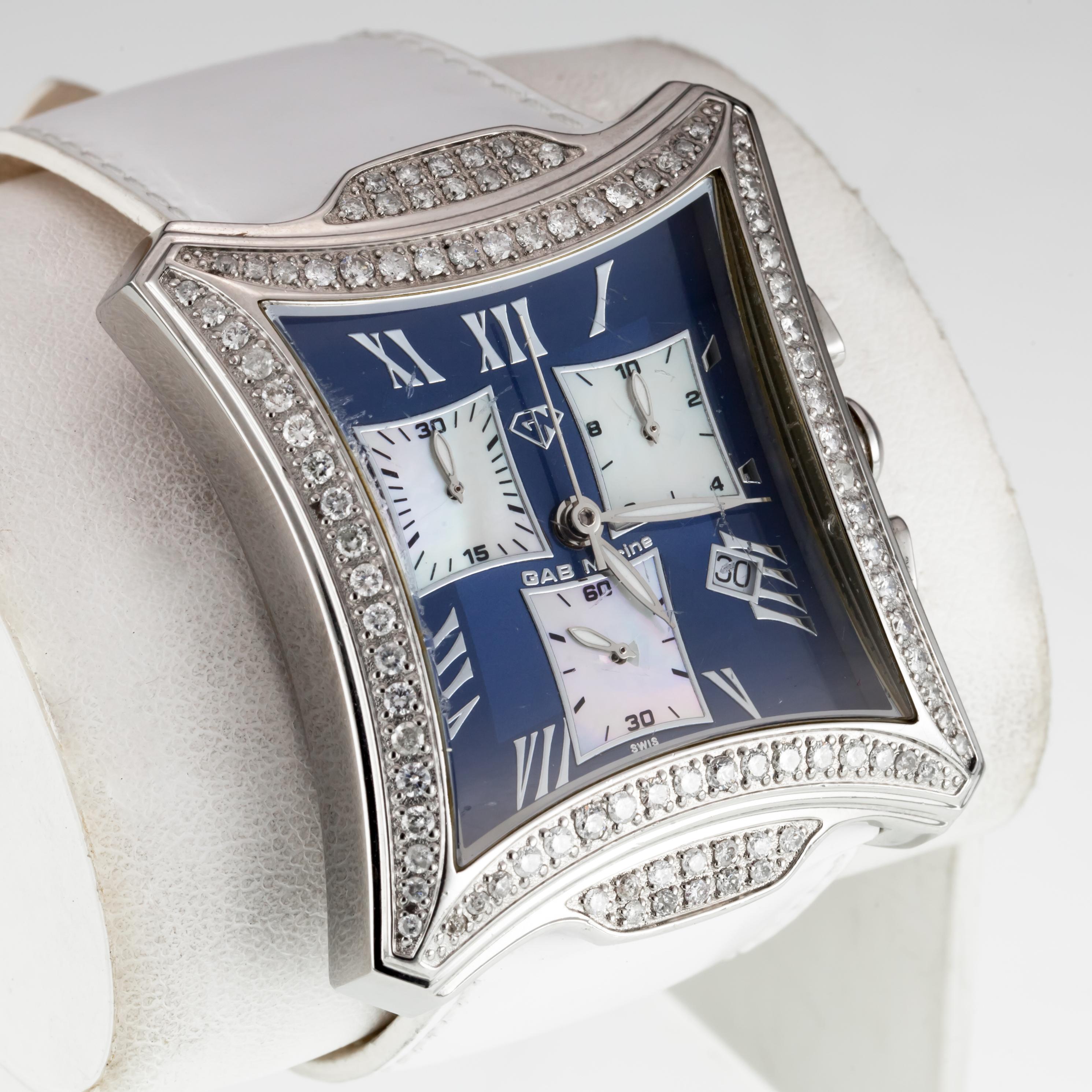 Modern Gab Marine Stainless Steel Diamond Large Women's Chronograph Quartz Watch For Sale