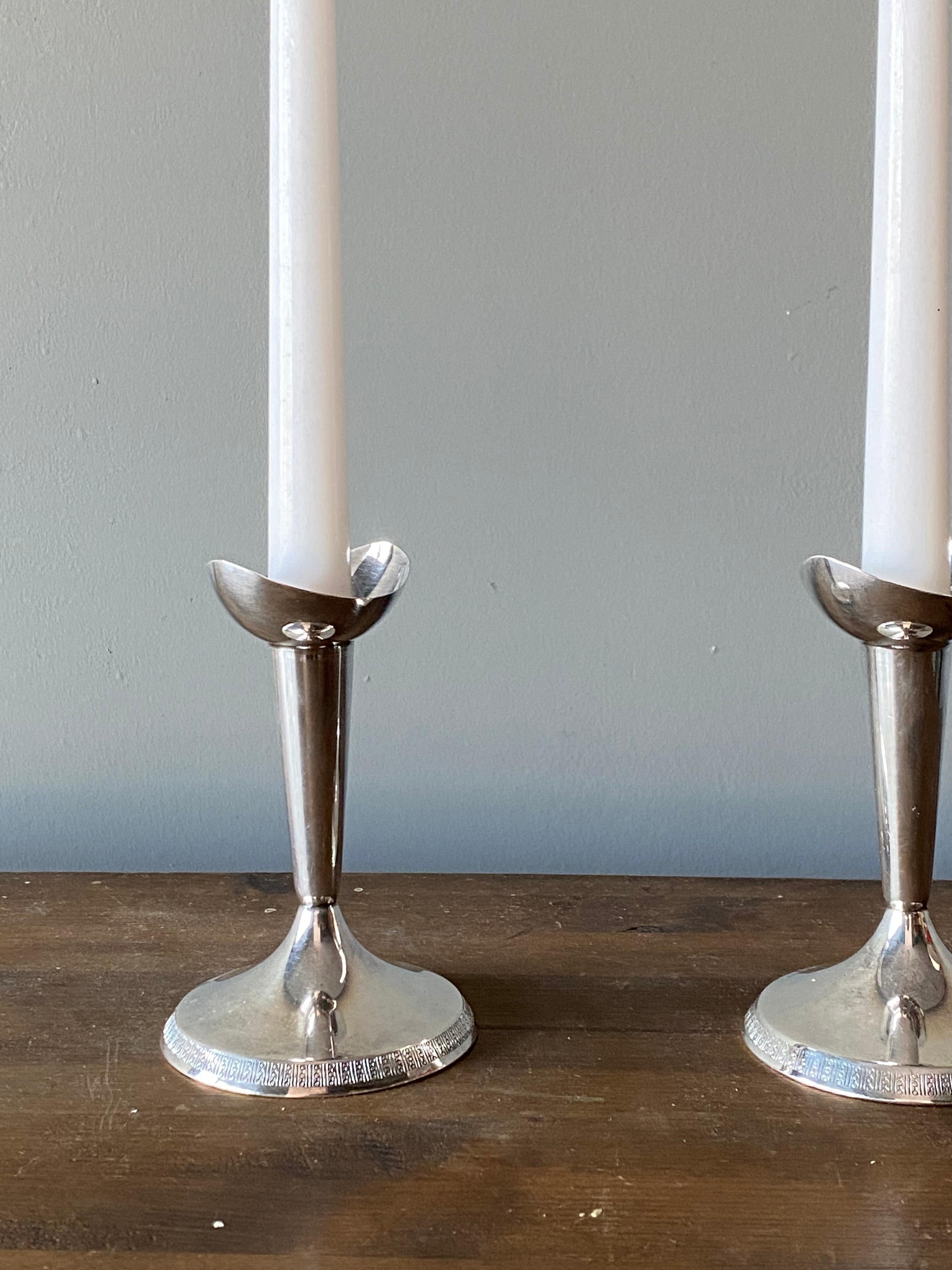 Art Deco GAB, Modernist Candlesticks, Sterling Silver, Sweden, 1930s