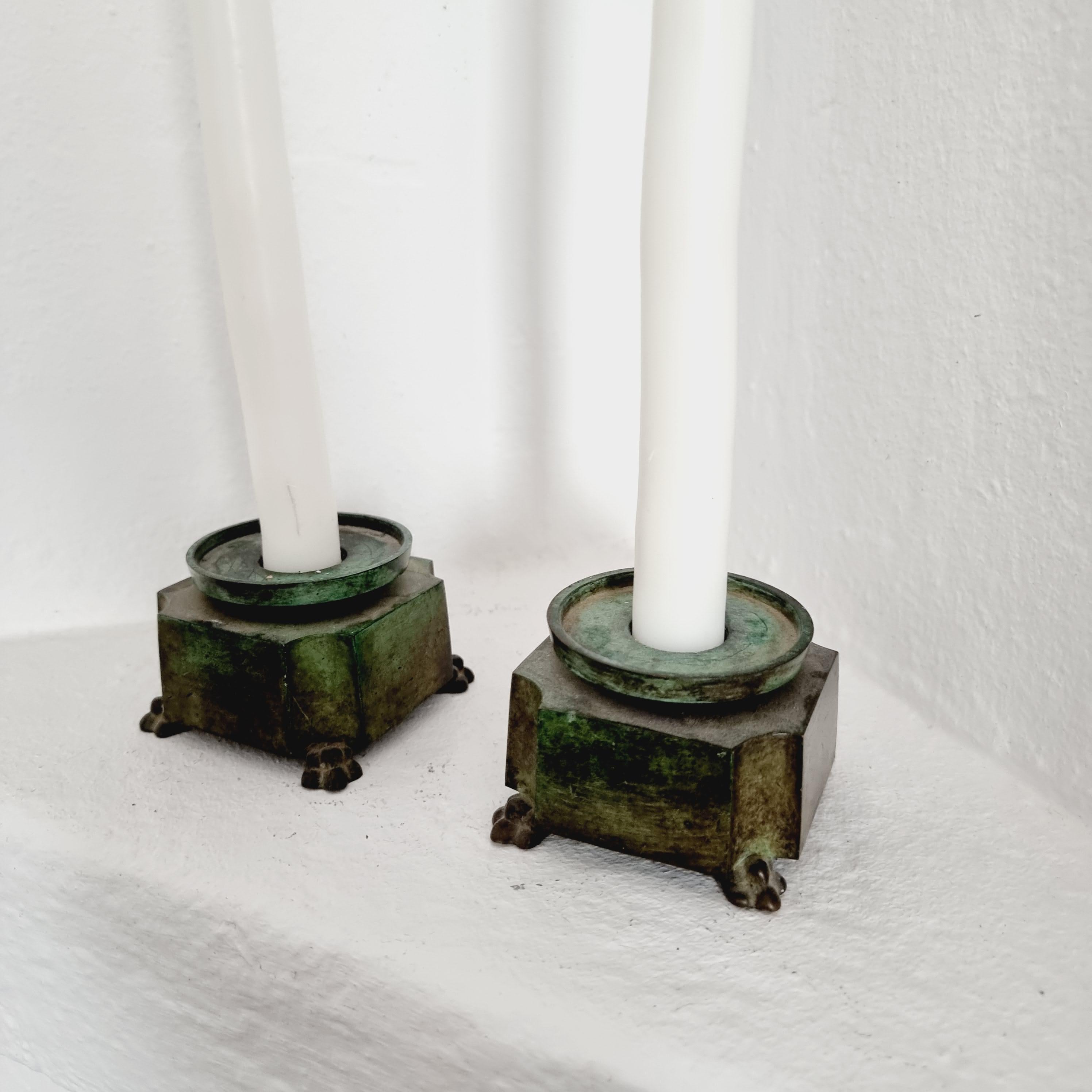 Art Deco Jacob Ängman for GAB, Pair of Candle Holders, Solid Bronze Swedish Grace For Sale