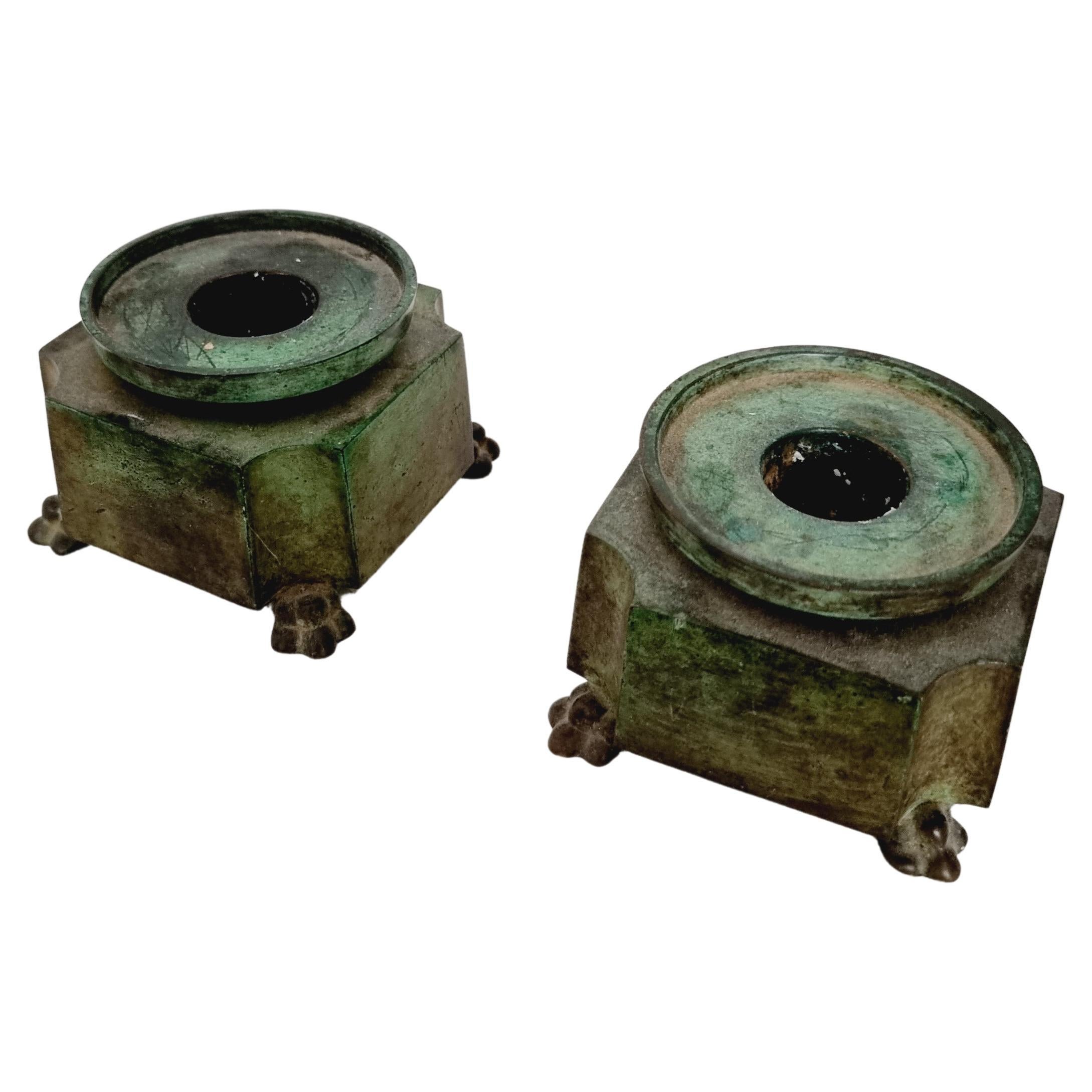 Jacob Ängman for GAB, Pair of Candle Holders, Solid Bronze Swedish Grace