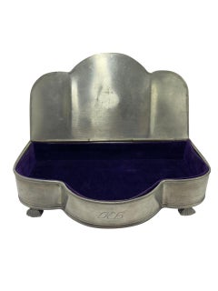 Swedish Art Deco Pewter Jewelry Box by GAB with Velvet Interior, 1930s