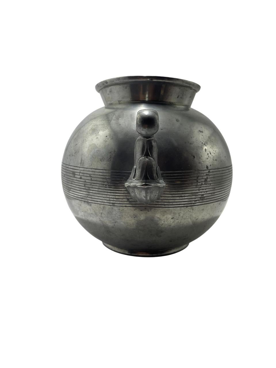 GAB Swedish Art Deco Pewter Vase with Scroll Handles, 1930 In Good Condition For Sale In Stockholm, SE