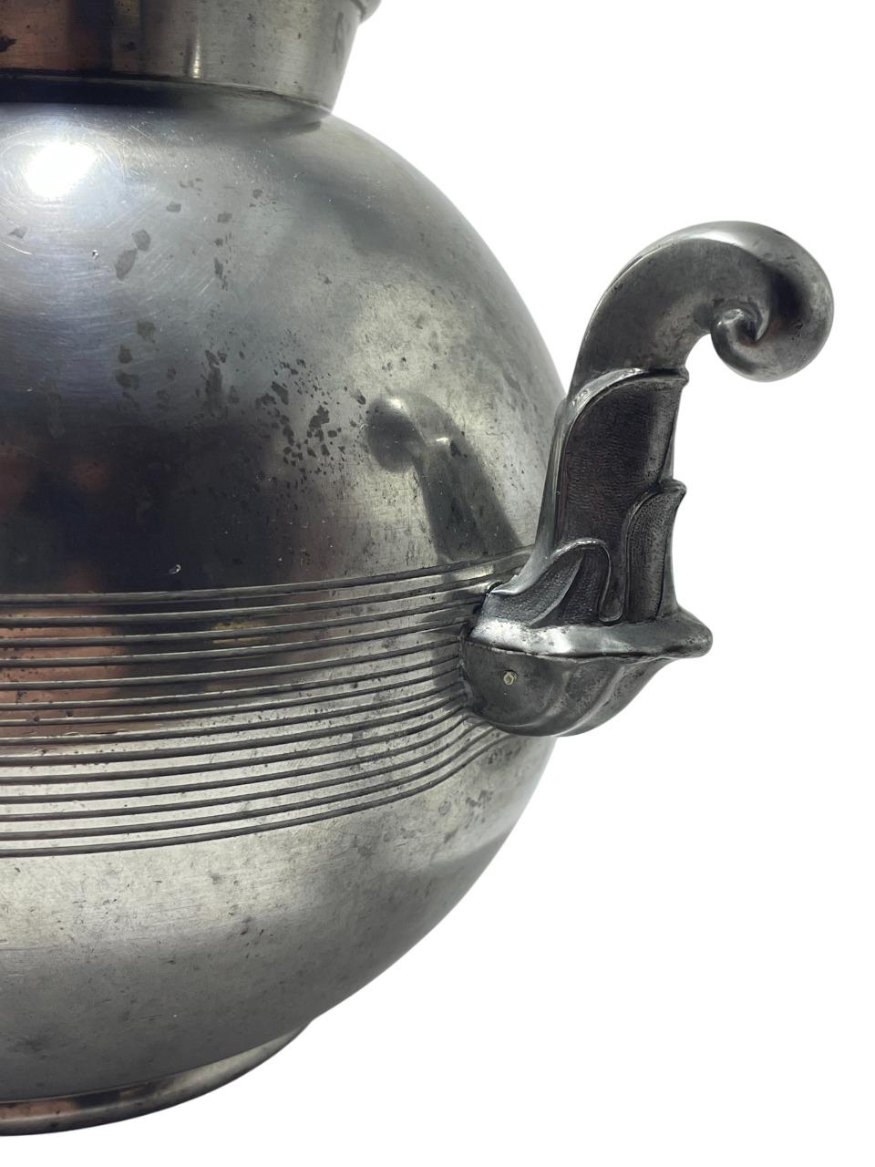Mid-20th Century GAB Swedish Art Deco Pewter Vase with Scroll Handles, 1930 For Sale