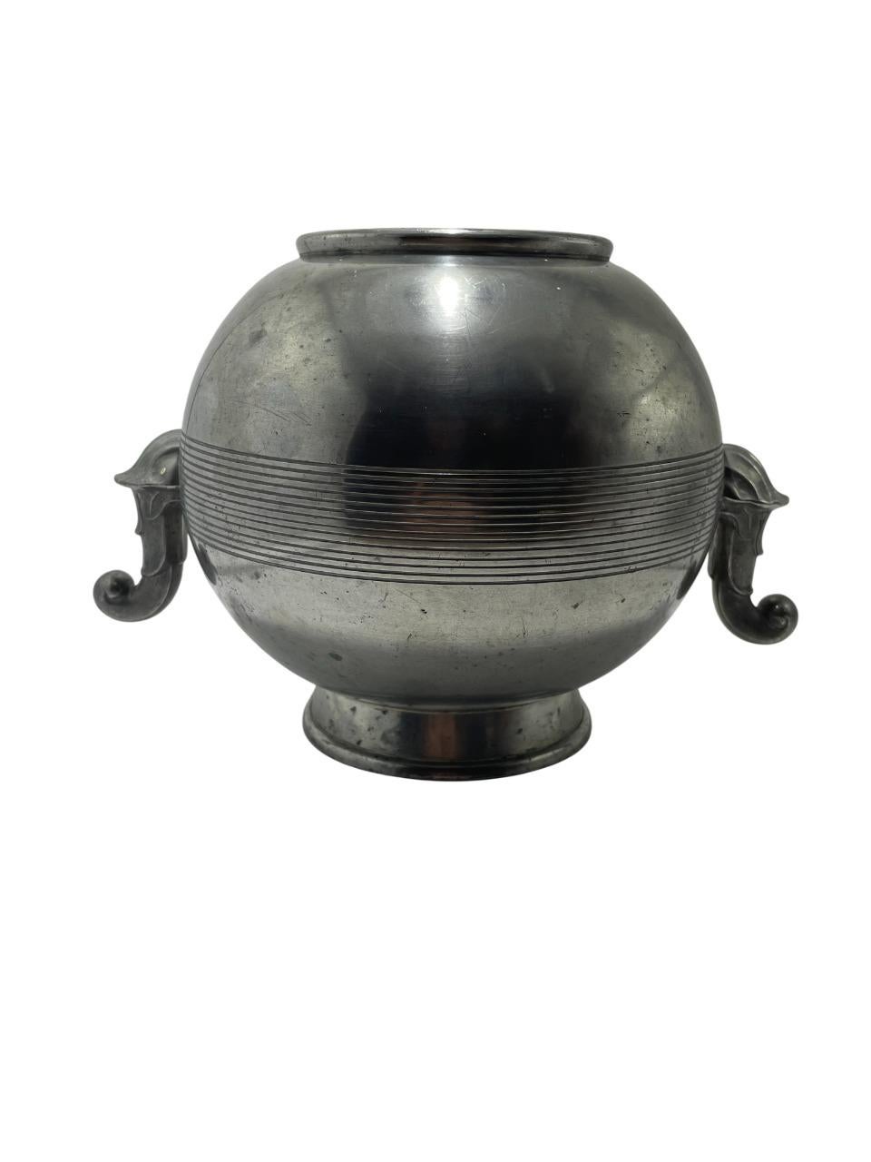 GAB Swedish Art Deco Pewter Vase with Scroll Handles, 1930 For Sale 1