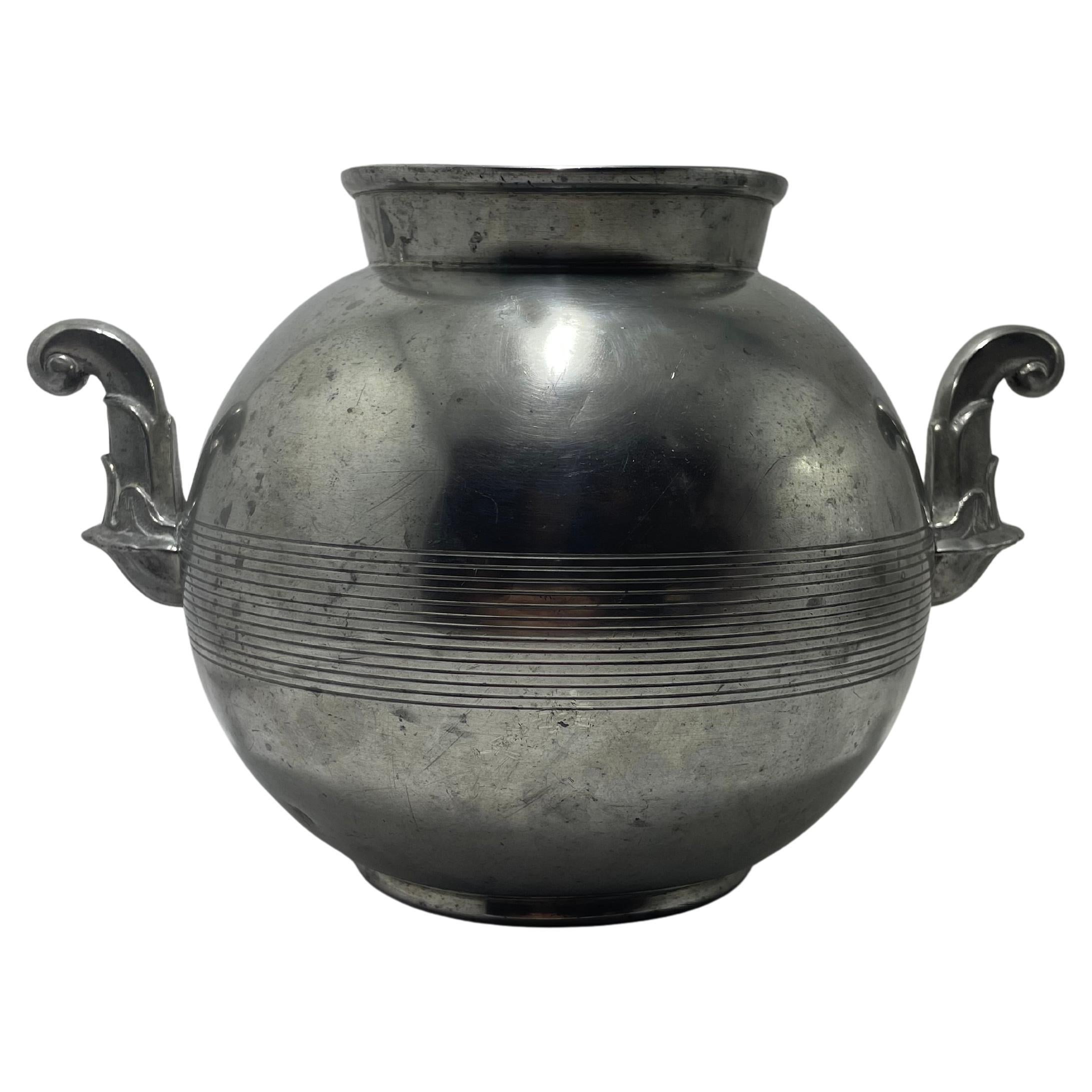 GAB Swedish Art Deco Pewter Vase with Scroll Handles, 1930 For Sale