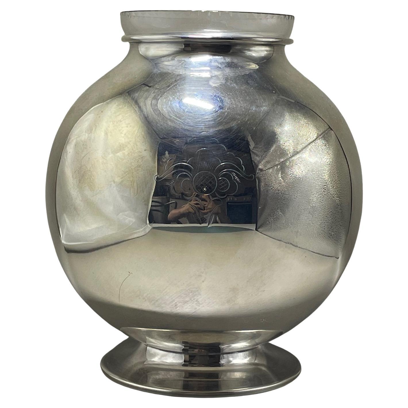 Vaso svedese placcato in argento di GAB con inserto originale di fiori in vetro, anni '40