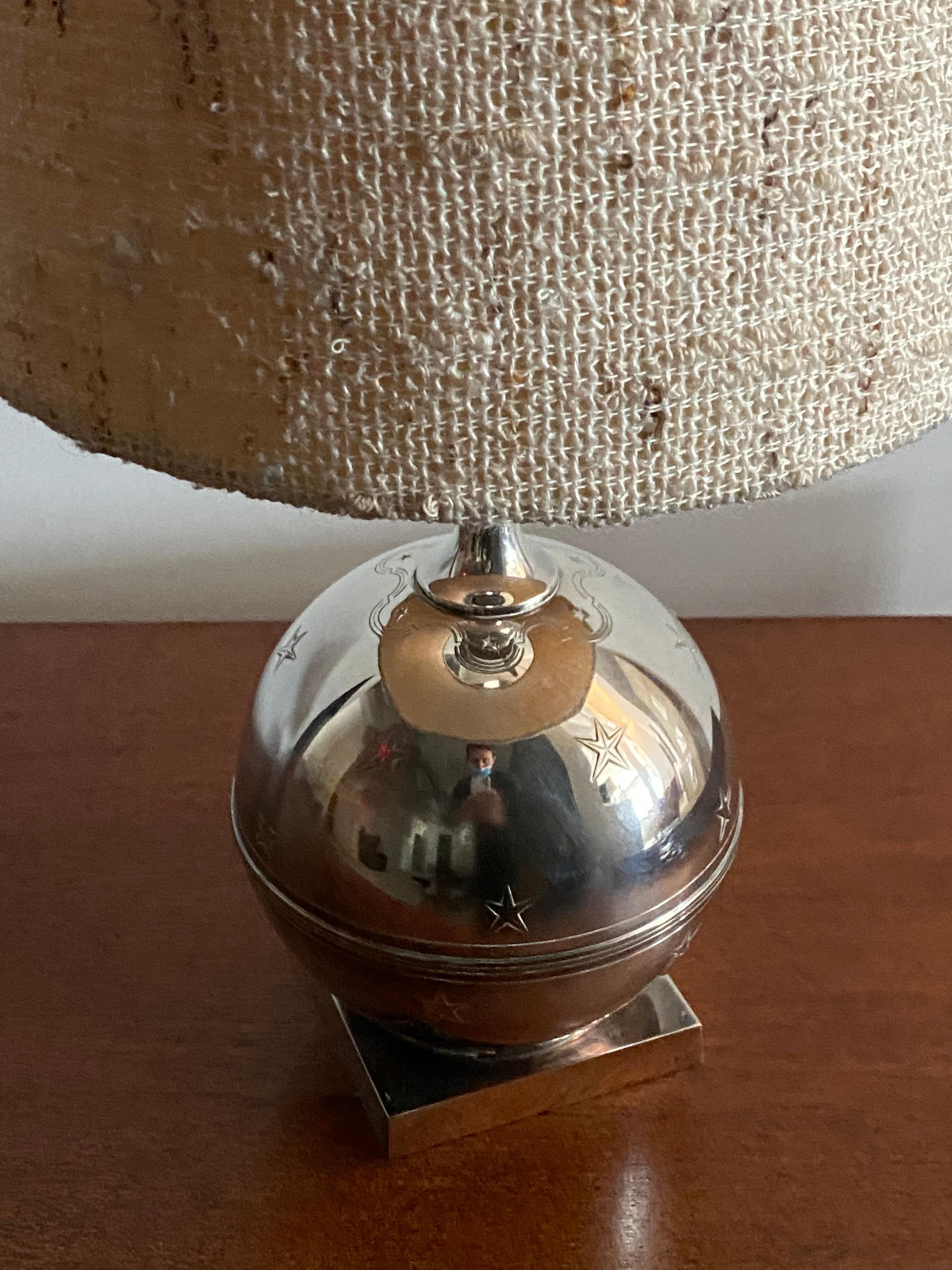 Swedish GAB, Sphere-Shaped Table Lamp, Pewter, Sweden, 1930s