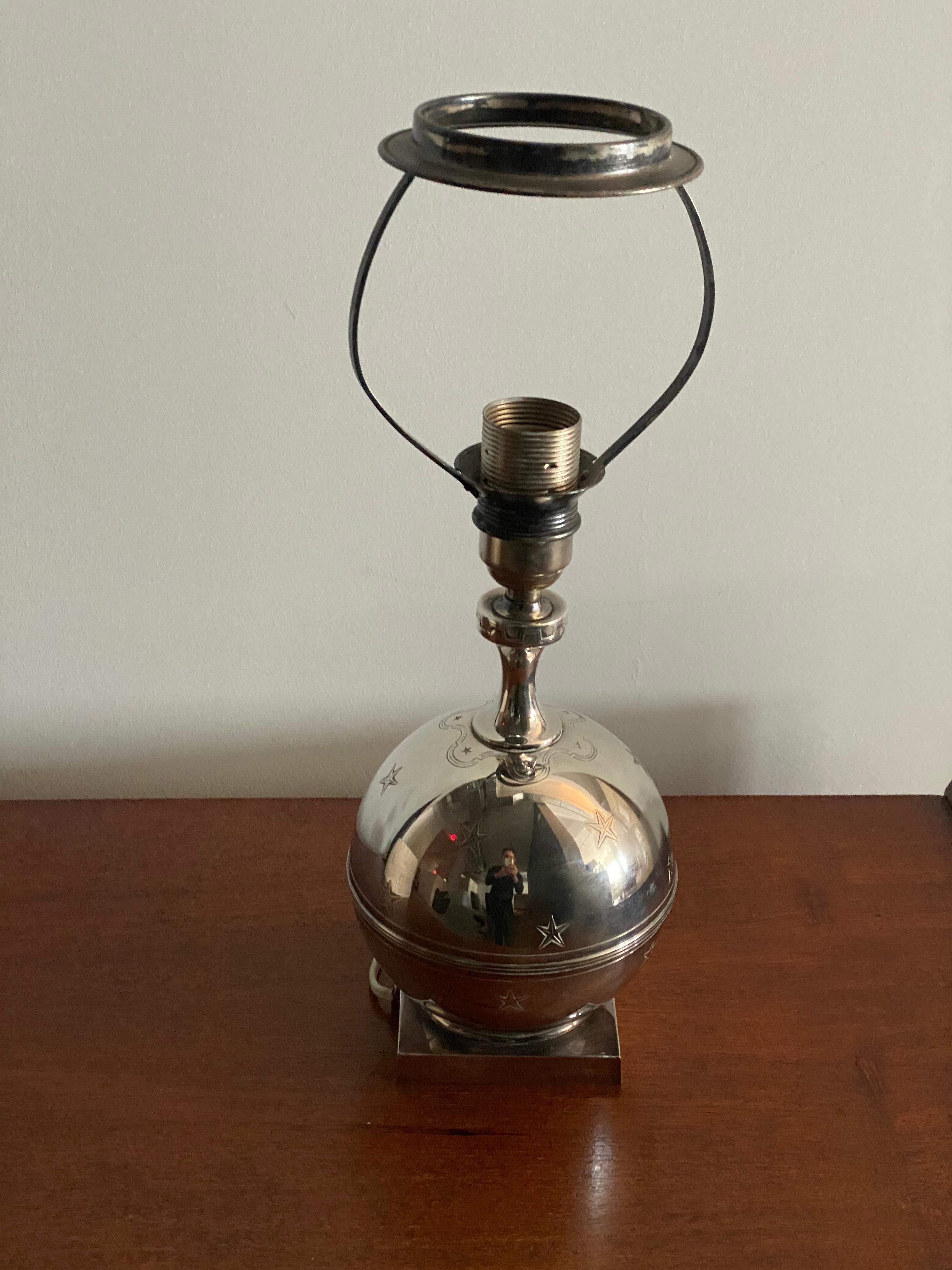 GAB, Sphere-Shaped Table Lamp, Pewter, Sweden, 1930s In Good Condition In High Point, NC