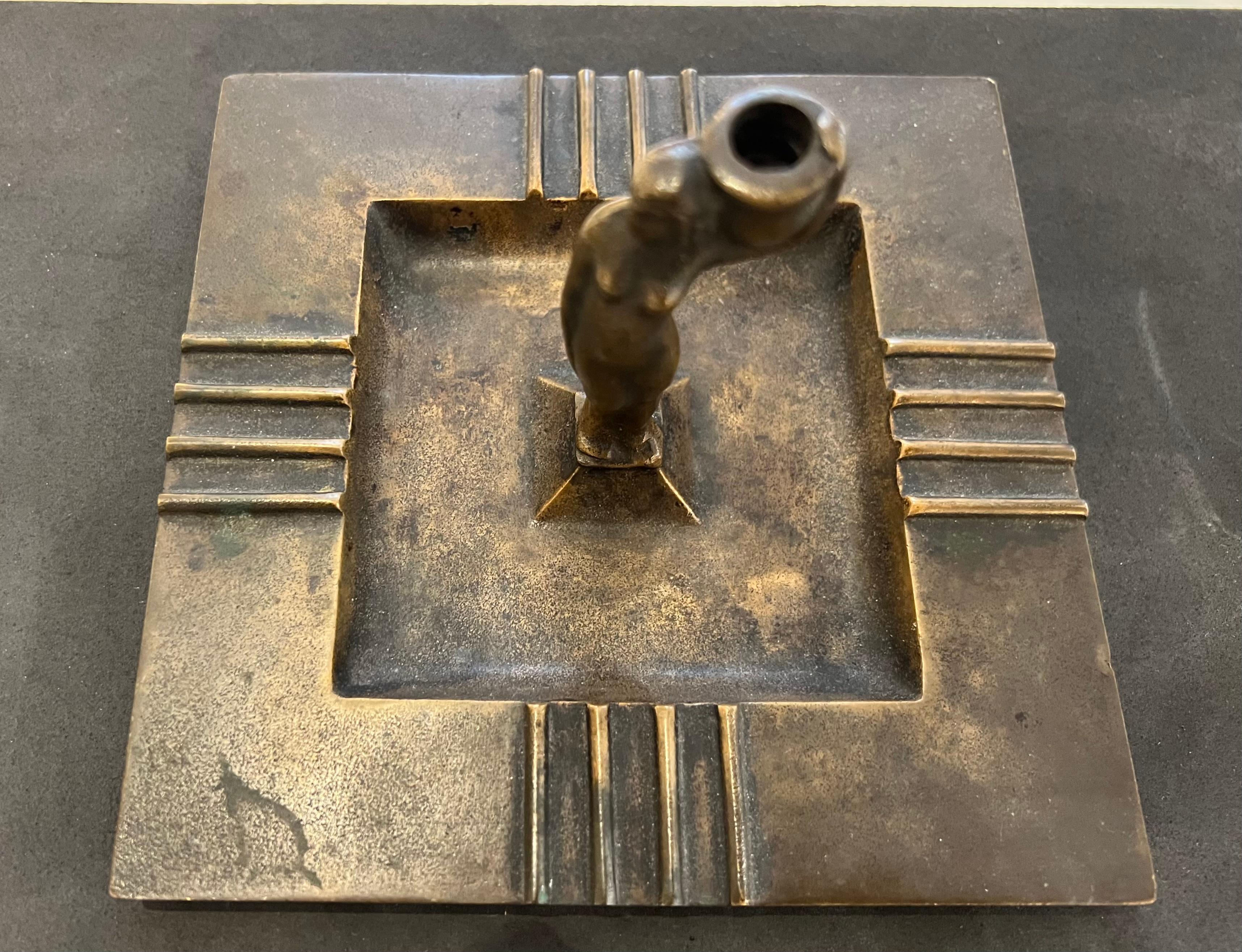 GAB Sweden 1920 Art Deco Bronze Ashtray Candle Holder For Sale 2