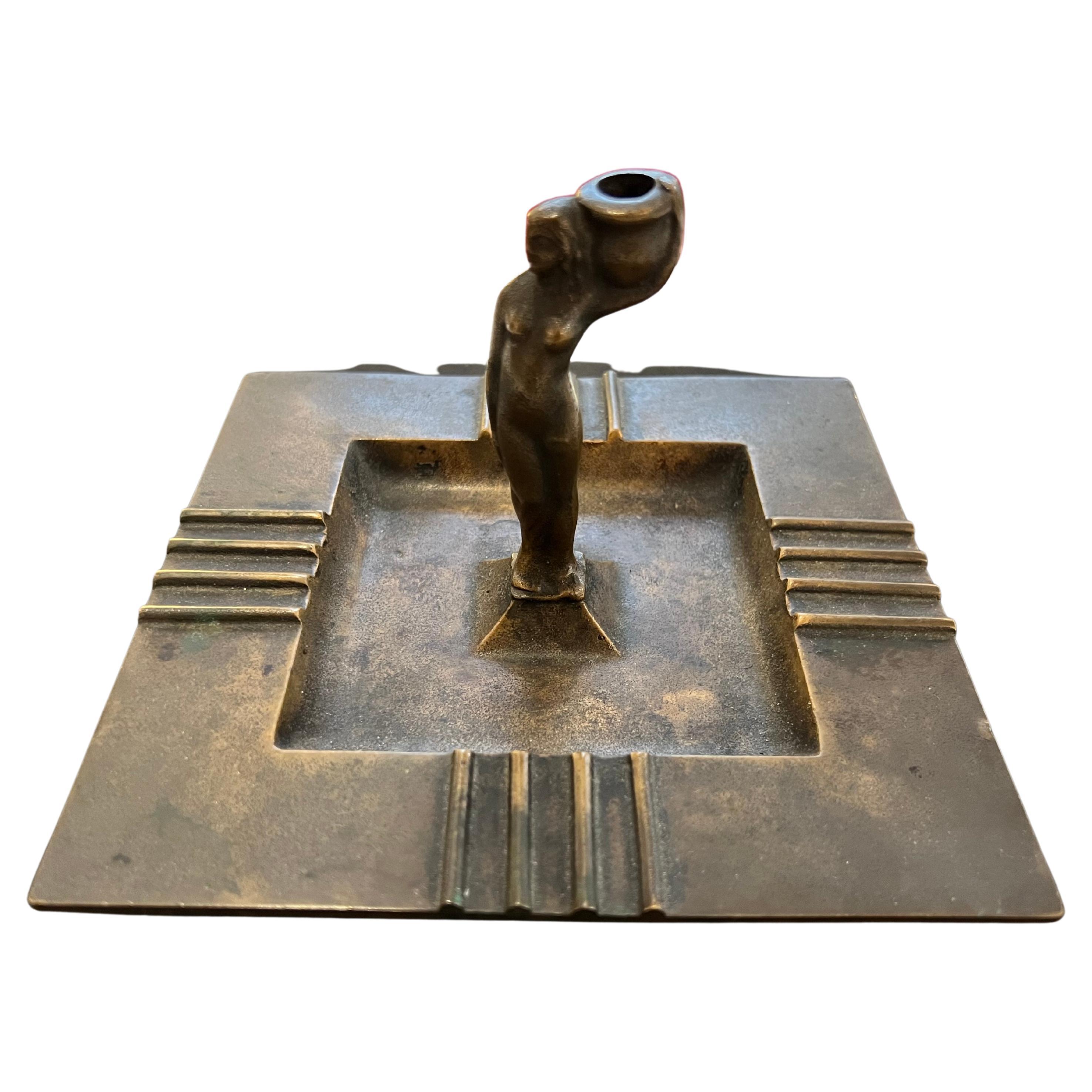 GAB Sweden 1920 Art Deco Bronze Ashtray Candle Holder For Sale