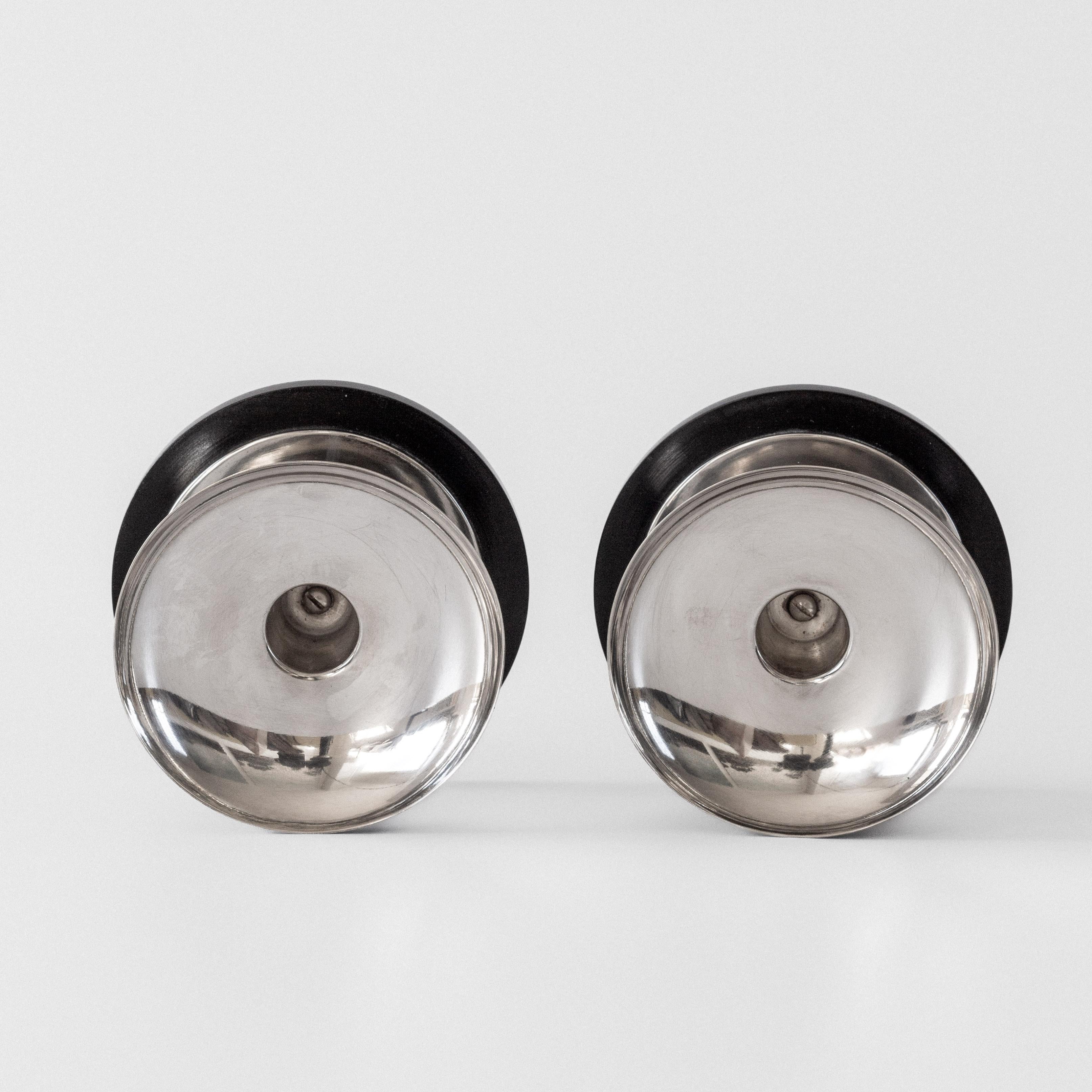 Blackened GAB Sweden Sterling Silver & Wood Candlesticks - 1930s Modernist Candle Holders