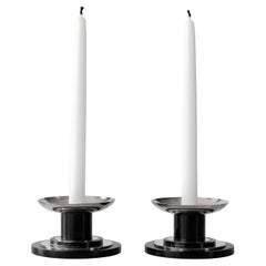 GAB Sweden Sterling Silver & Wood Candlesticks - 1930s Modernist Candle Holders