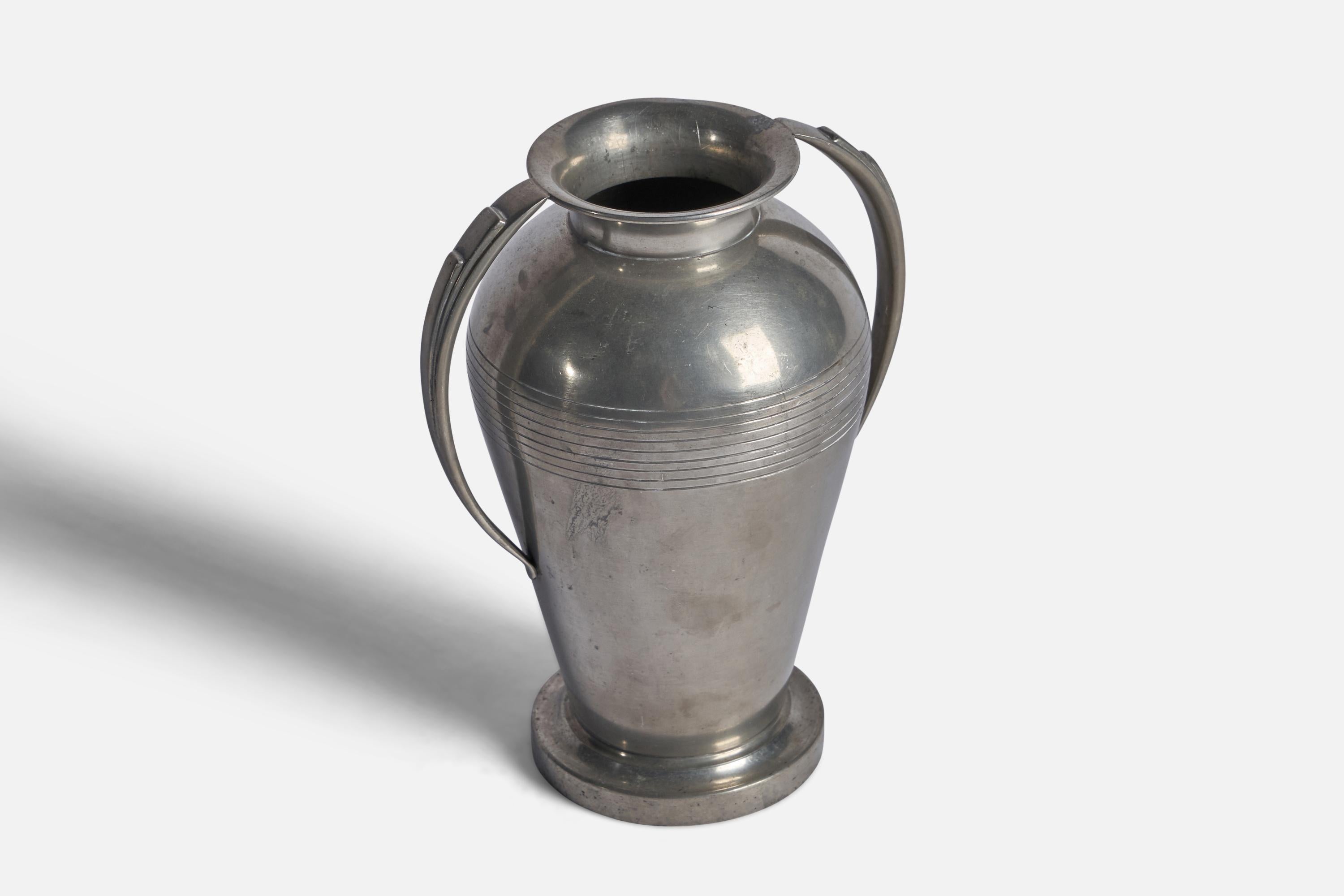 A pewter vase, designed and produced by GAB Guldsmedsaktiebolaget, Sweden, c. 1930s.