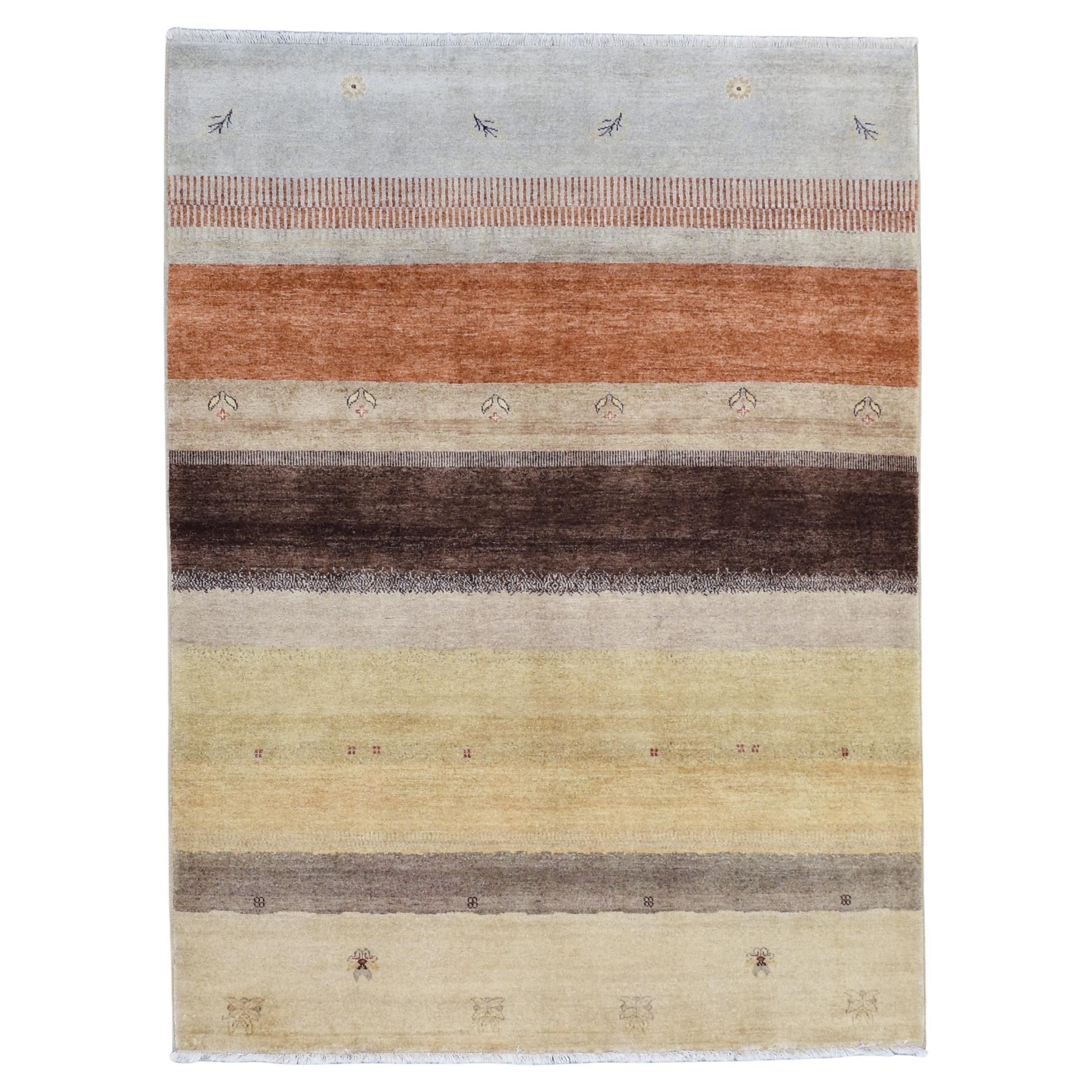 Gabbeh-Inspired Modern Earth Tone Striped Wool Rug 5'11''x8' For Sale