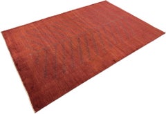Gabbeh Loribaft Teppich, Minimalistisches rotes Feld mit linearem Motiv, 10 ft x 6 ft 7 in