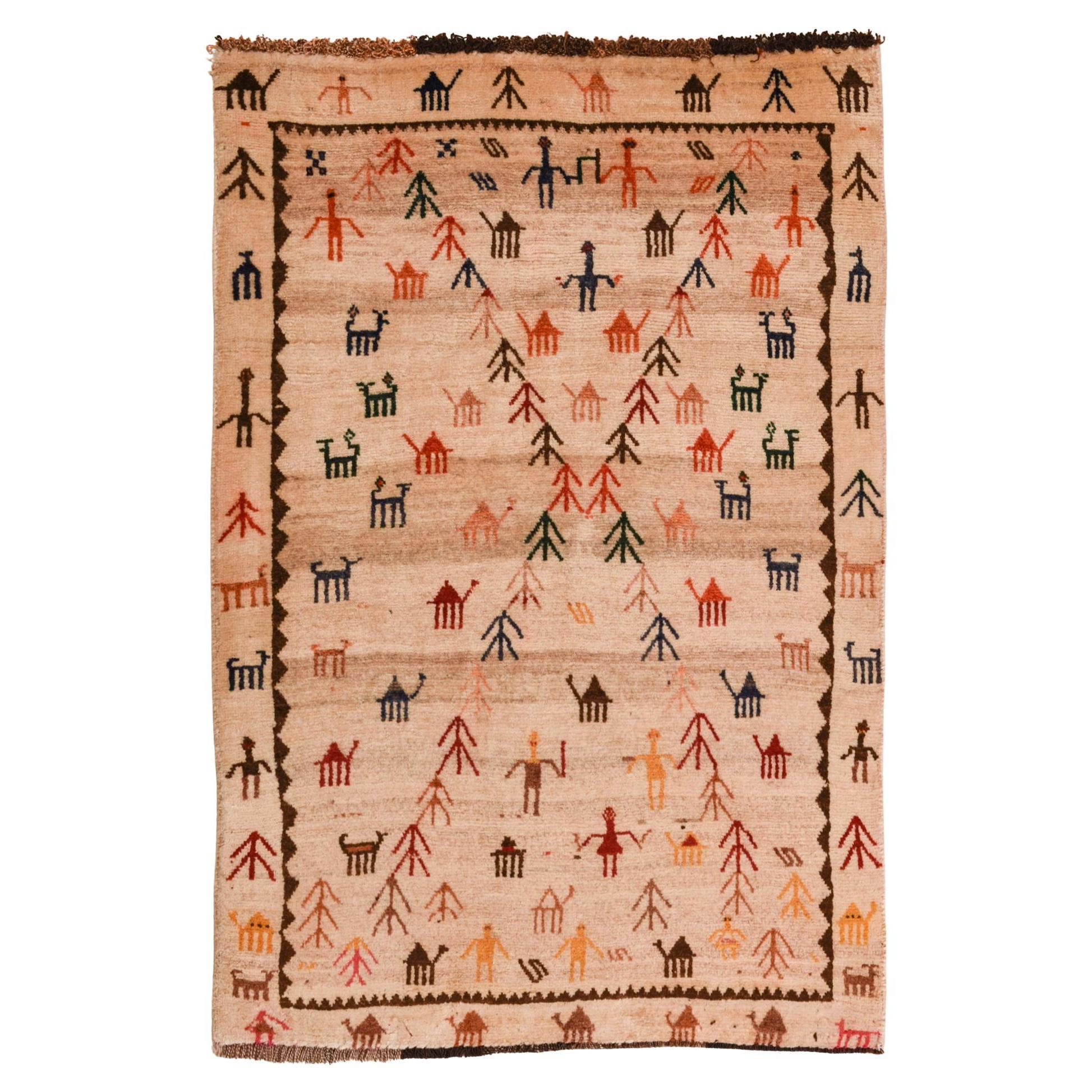Gabbeh Naive Carpet with Figures For Sale