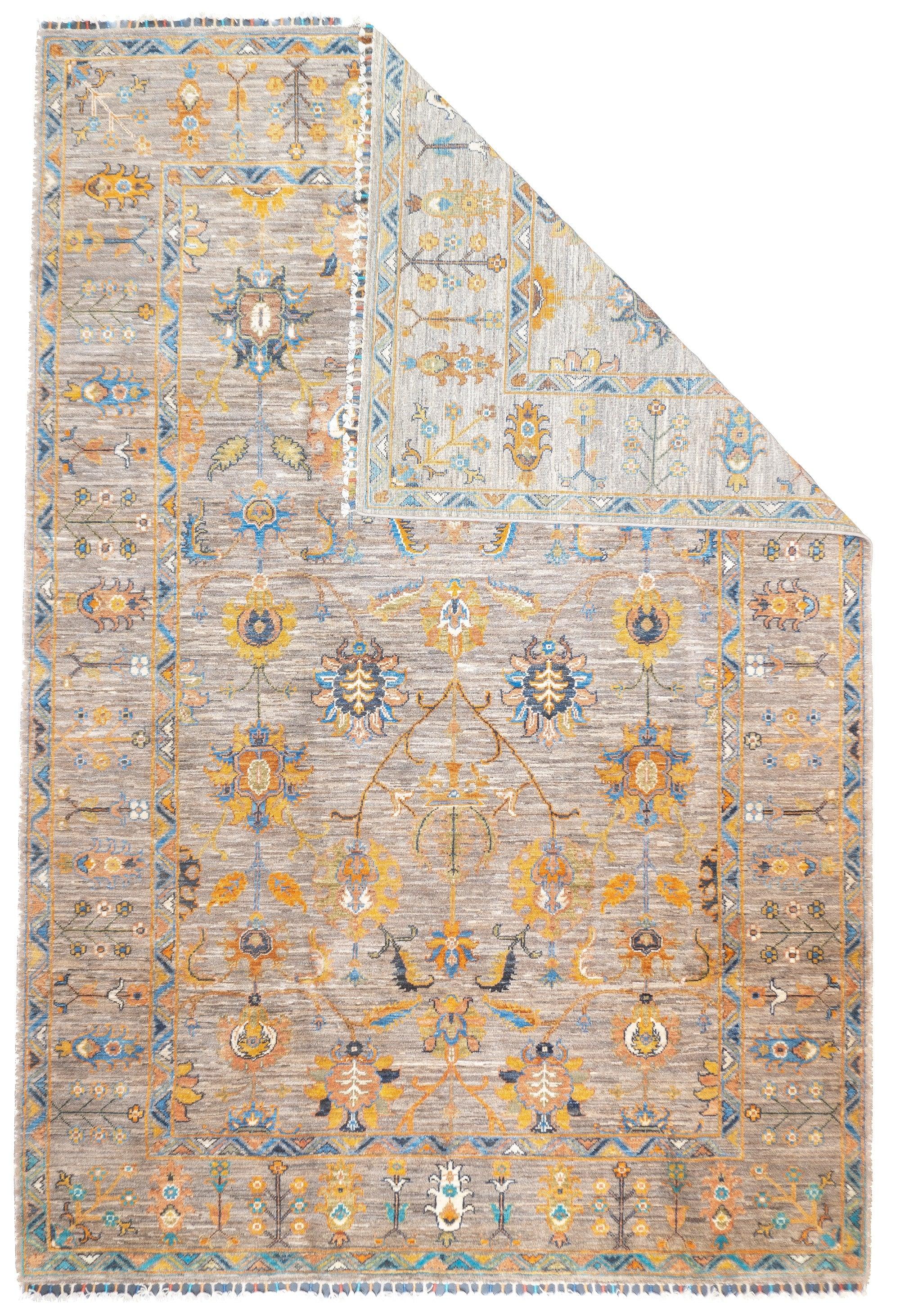 Gabbeh-Teppich 6'5'' x 9'6''. Wollflorteppiche, in der Regel in Form von Streuteppichen, die von den Gaschghai-Stämmen in Südwestpersien (Provinz Fars) gewebt werden, in mäßiger Knüpfung, einfachen Geometrien und schattenlosen Farben. Ab etwa 1900.