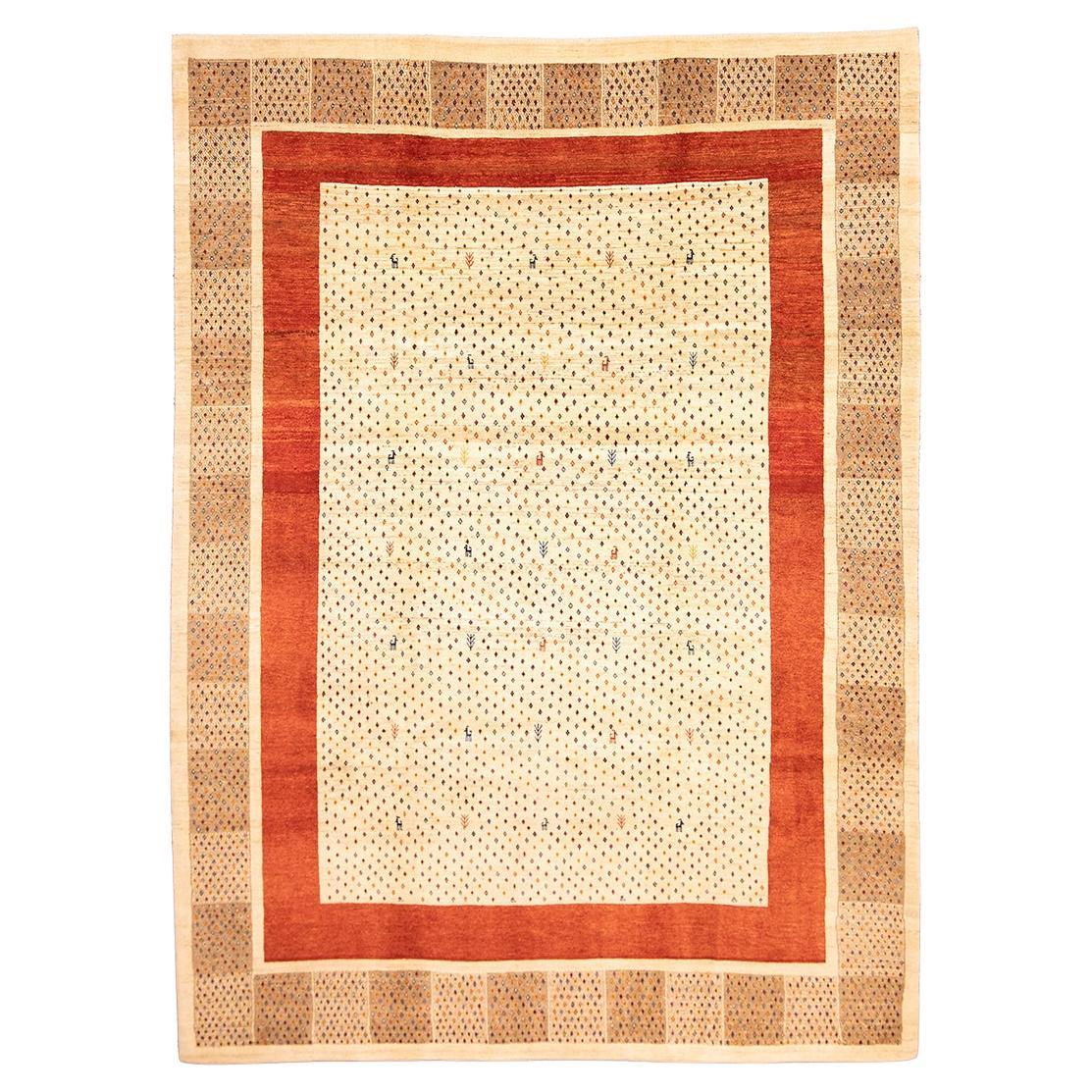 Tapis de style Gabbeh beige à motifs minimalistes