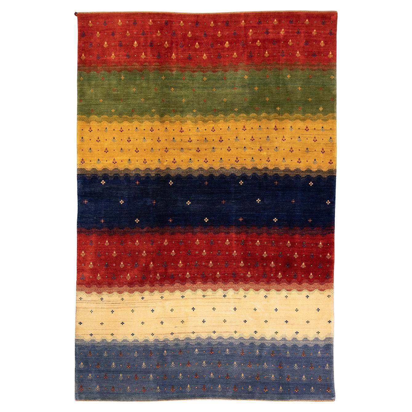 Gabbeh Rug Colorful Striped Pattern For Sale