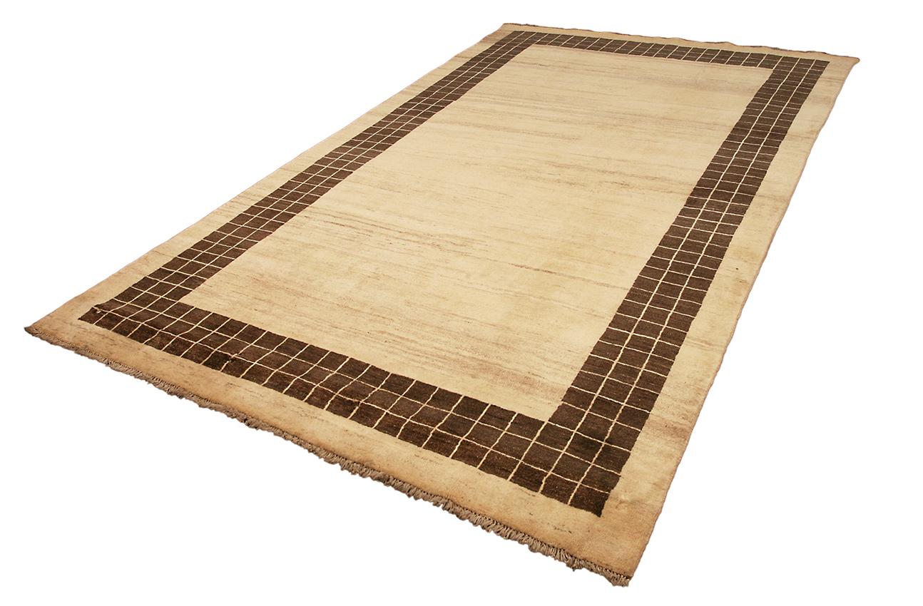 Hand-Knotted Gabbeh Rug Minimalist Design Beige&Brown Color For Sale
