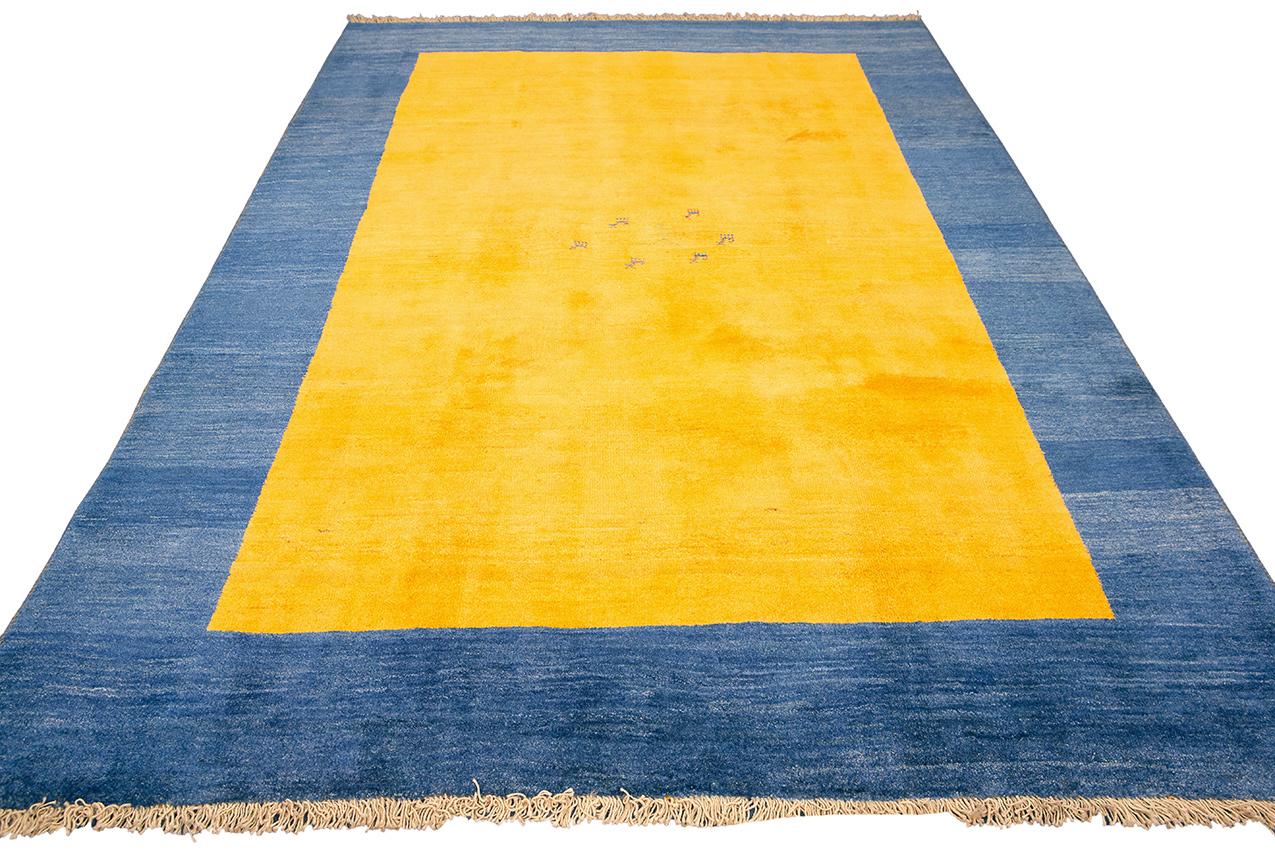 Gabbeh-Teppich Minimalistisches Design Blau&Gelb (Pakistanisch) im Angebot