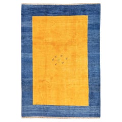 Tapis Gabbeh design minimaliste bleu et jaune