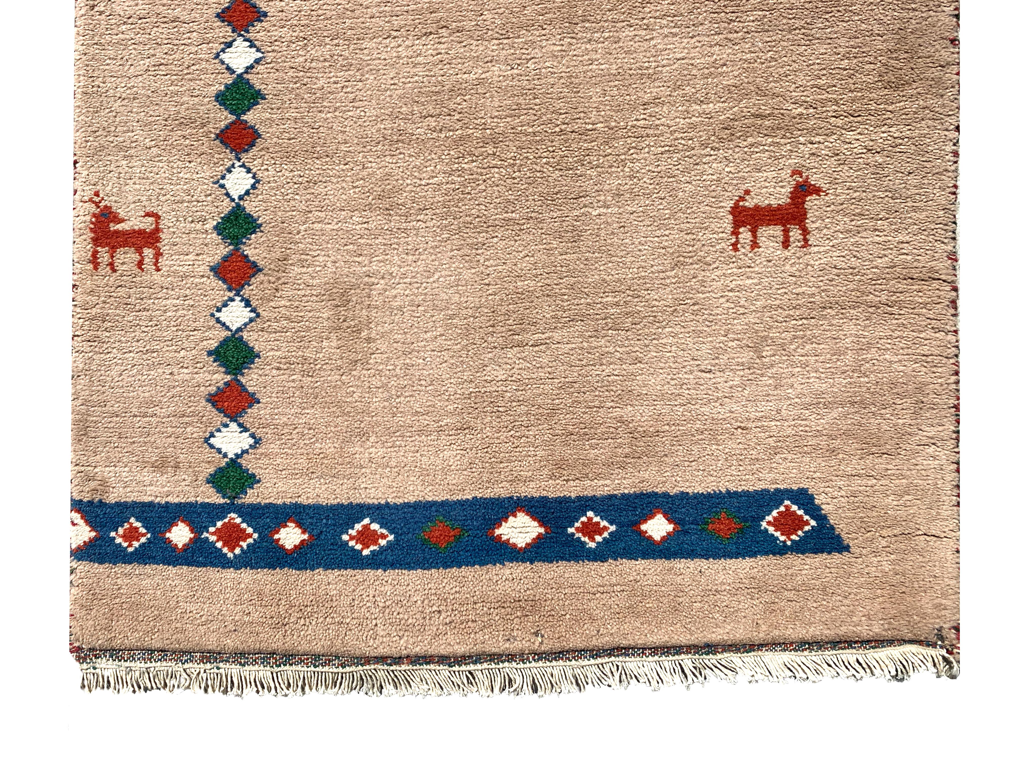 Hand-Knotted Gabbeh Runner with Girl & Goat Design For Sale