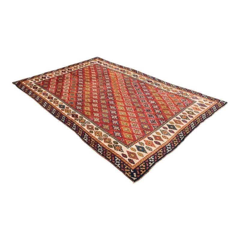 Hand-Knotted Gabbeh Wool Rug. Design Diamonds Diagonally For Sale