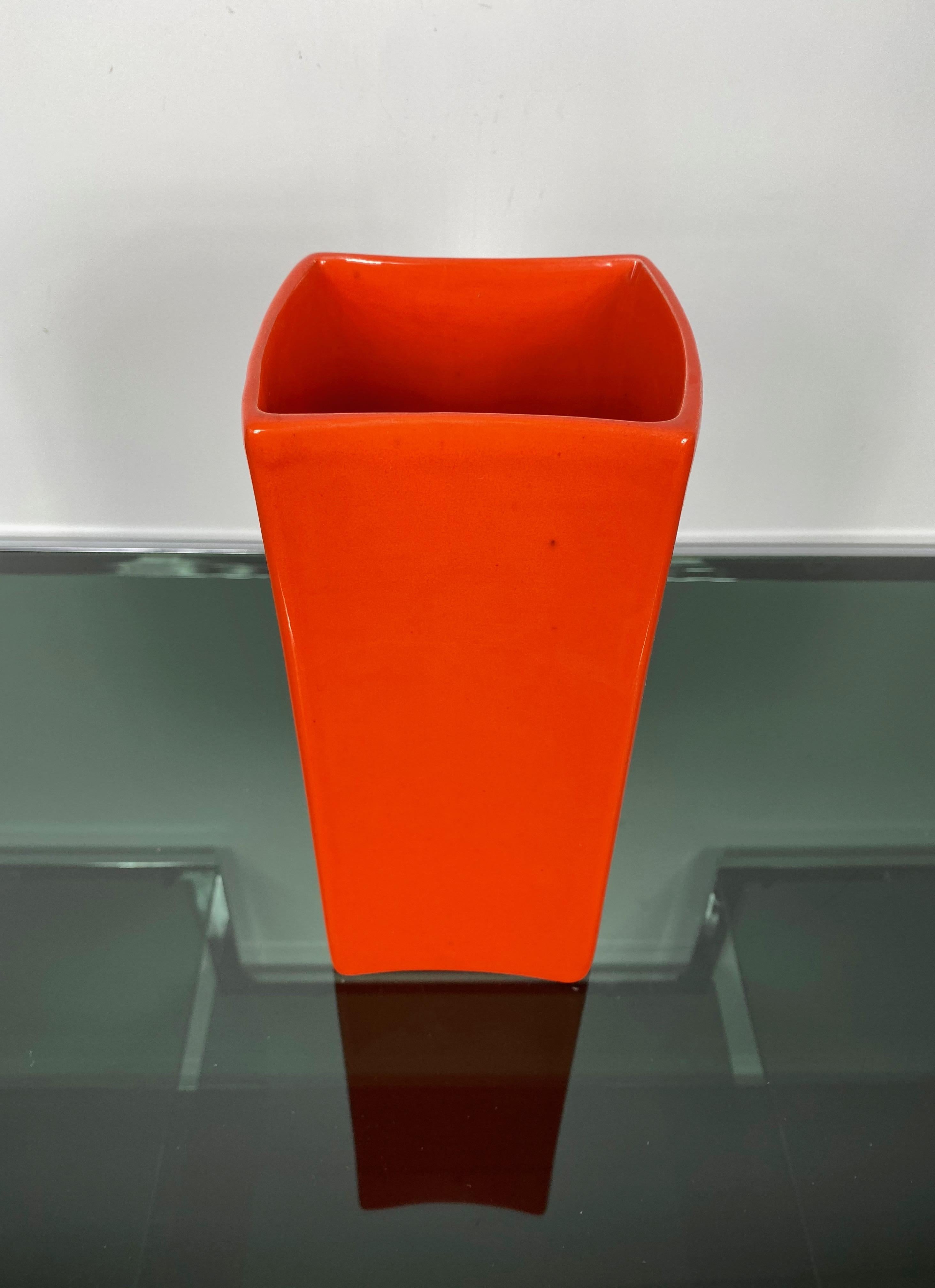 Italian Gabbianelli Orange Ceramic Vase Signed, Italy, 1970s  For Sale