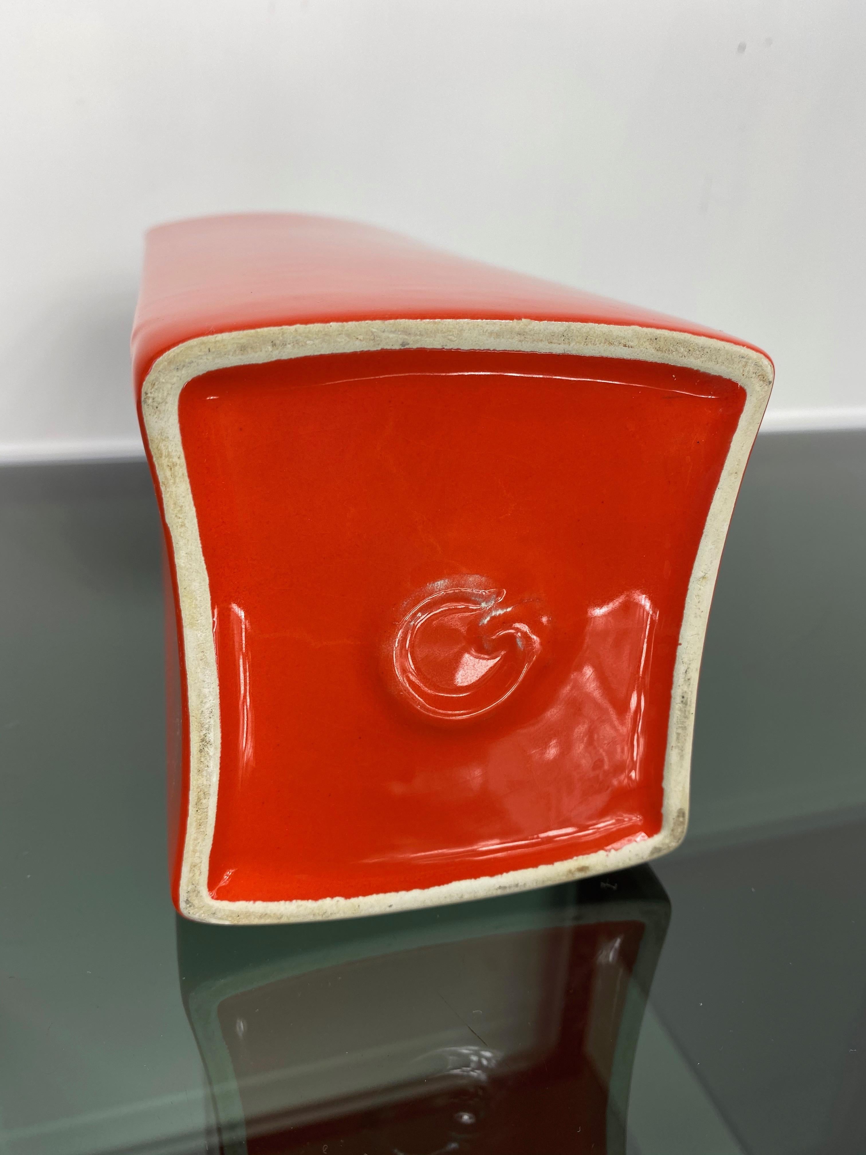 Late 20th Century Gabbianelli Orange Ceramic Vase Signed, Italy, 1970s  For Sale