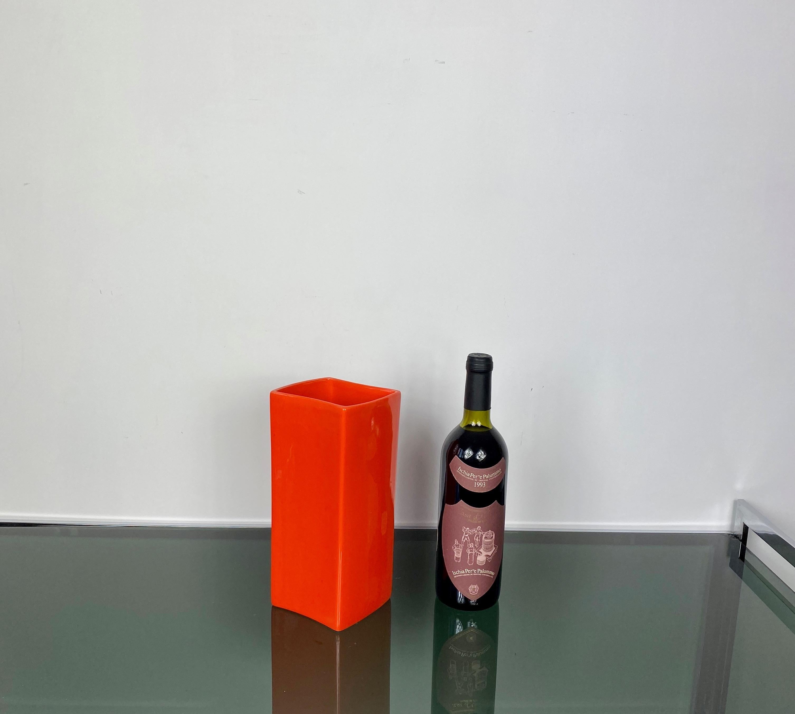 Gabbianelli Orange Ceramic Vase Signed, Italy, 1970s  For Sale 1